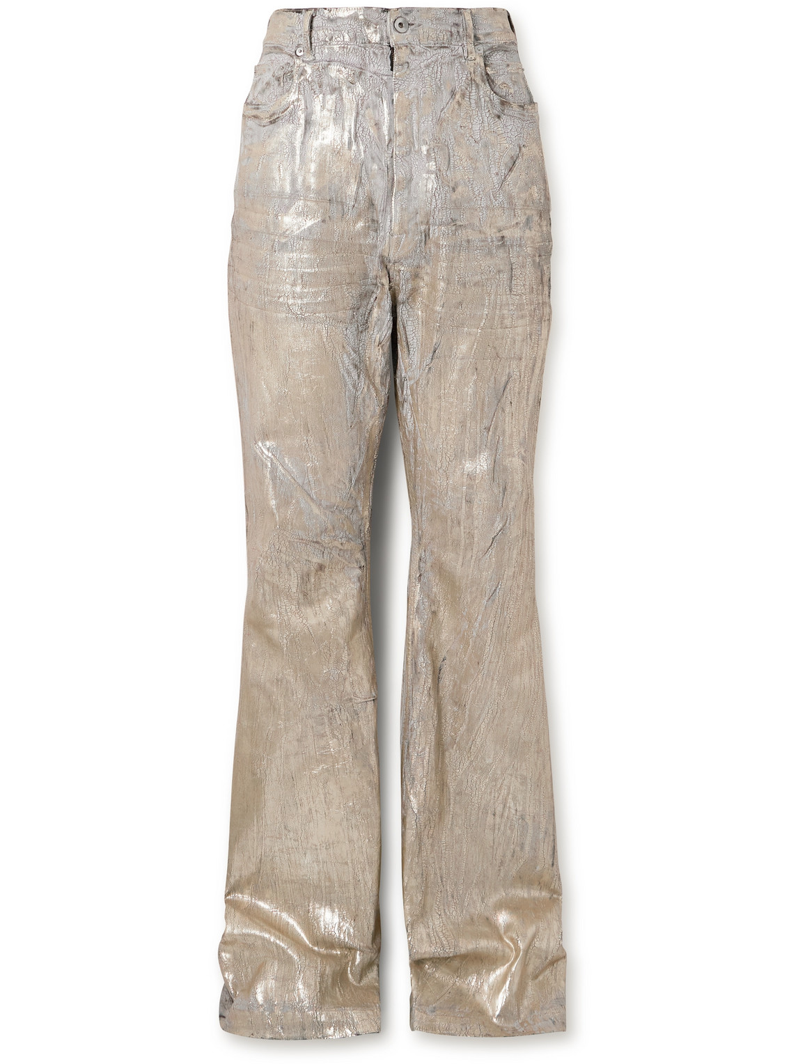 Rick Owens Bolan Slim-fit Flared Metallic Megacrust Jeans In Gold