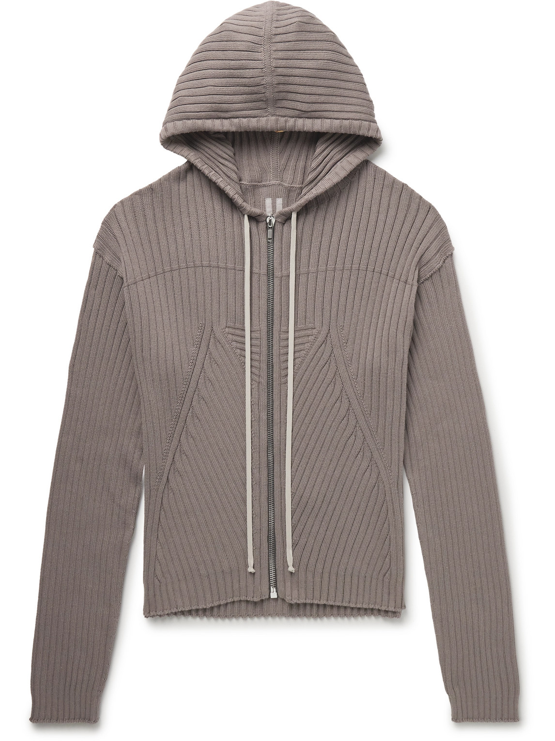 Rick Owens Ribbed Cotton Zip-up Hoodie In Brown