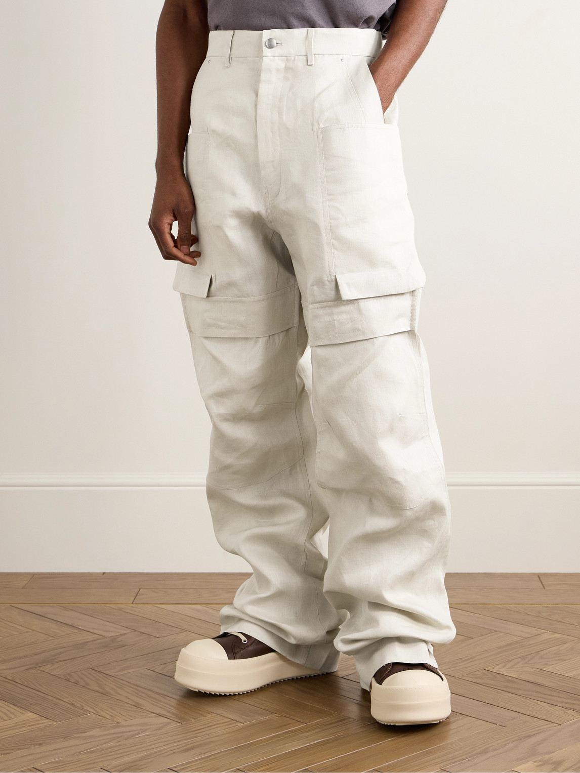 Rick Owens Stefan Wide-leg Linen Cargo Trousers In Neutrals