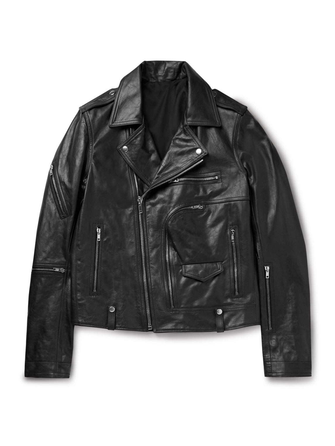 Rick Owens Stooges Slim-fit Leather Biker Jacket In Black