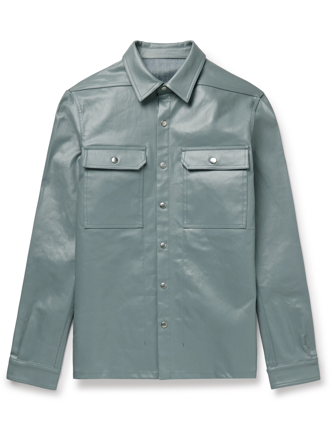 Rick Owens Coated Organic Denim Overshirt In Blue