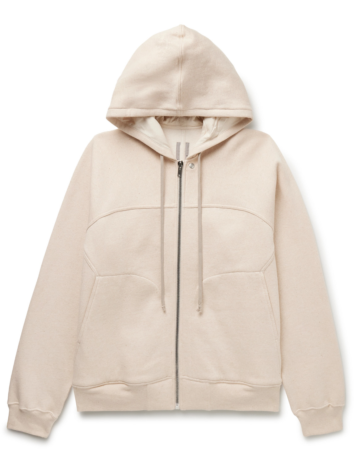 Rick Owens Panelled Cotton-jersey Zip-up Hoodie In Neutrals