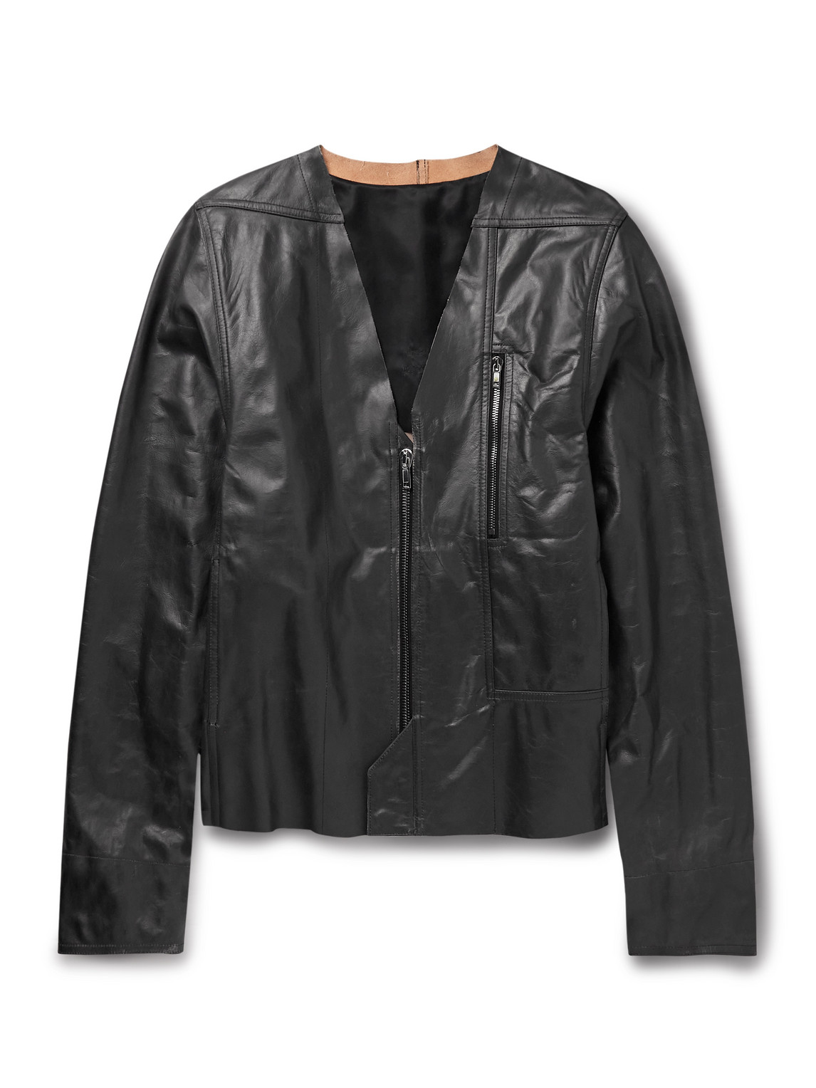 Rick Owens Distressed Leather Jacket In Black