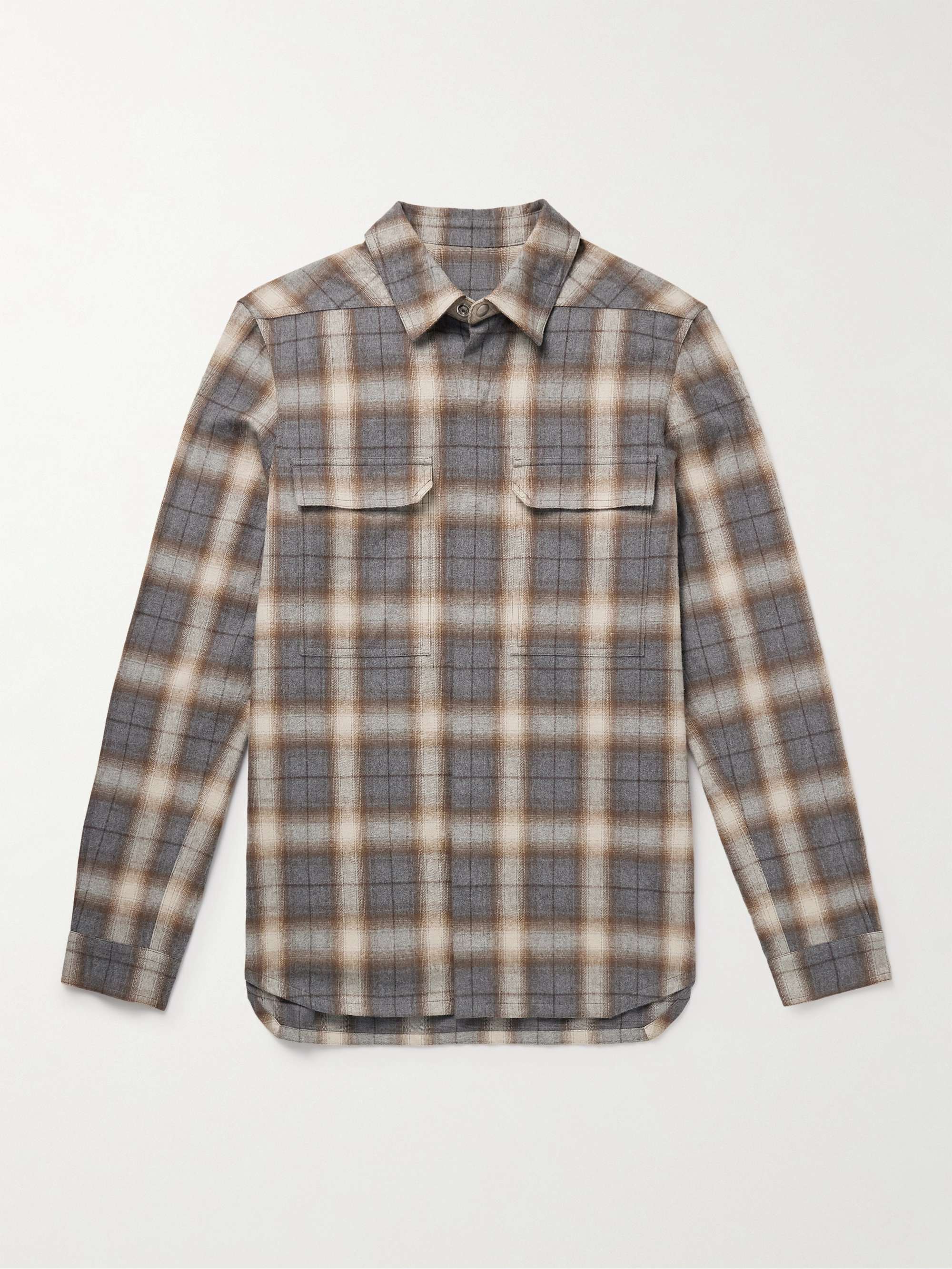 RICK OWENS Webbing-Trimmed Checked Cotton-Flannel Overshirt