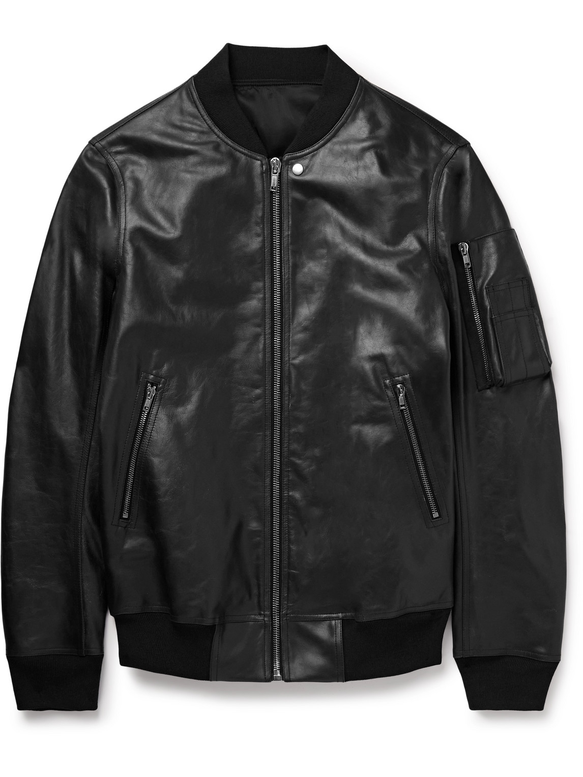 Rick Owens Classic Flight Oversized Webbing-trimmed Distressed Leather Bomber Jacket In Black