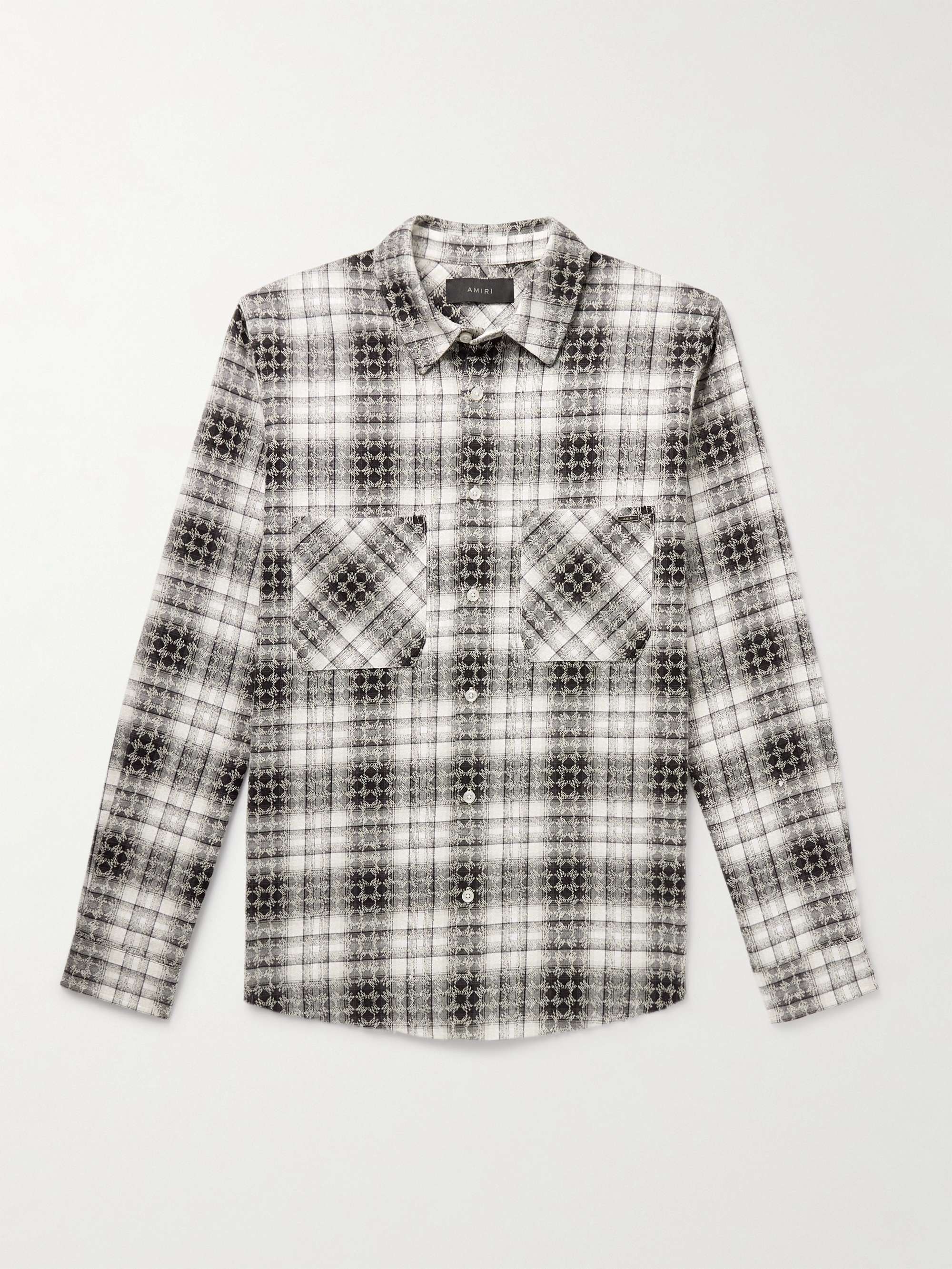 新着 AMIRI Distressed Shirt Cotton-Flannel Checked Logo-Jacquard トップス