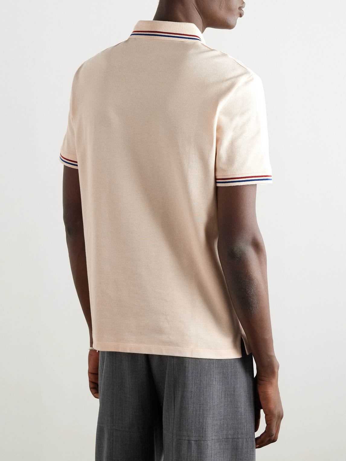 Valentino Cotton Piqué Polo Shirt With V-logo Patch In Neutral