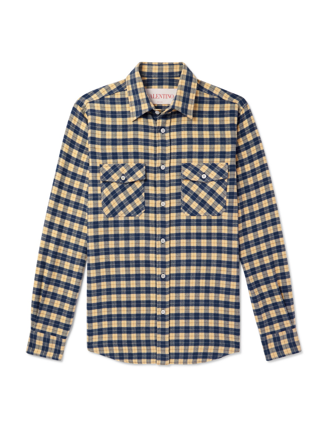Valentino Checked Cotton-flannel Shirt In Blue