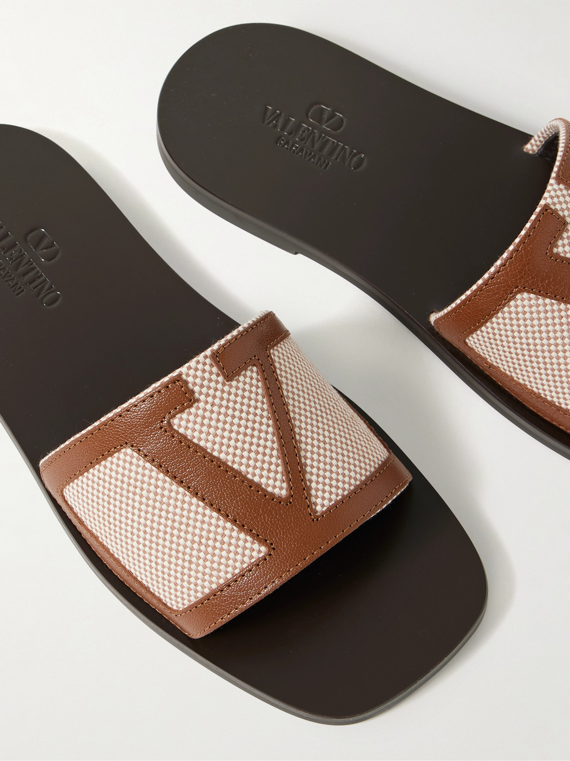 Valentino Garavani Viva Superstar Slide Sandal In Canvas Fabric And Nappa Leather In Brown