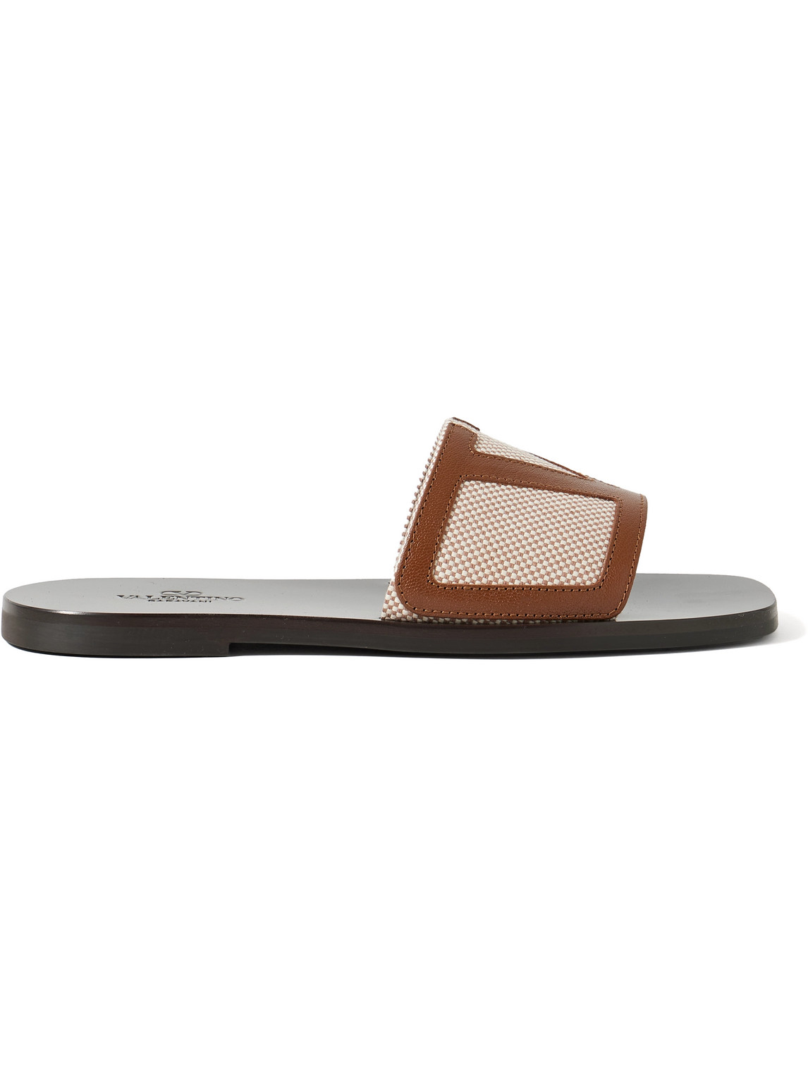 Valentino Garavani Viva Superstar Slide Sandal In Canvas Fabric And Nappa Leather In Brown
