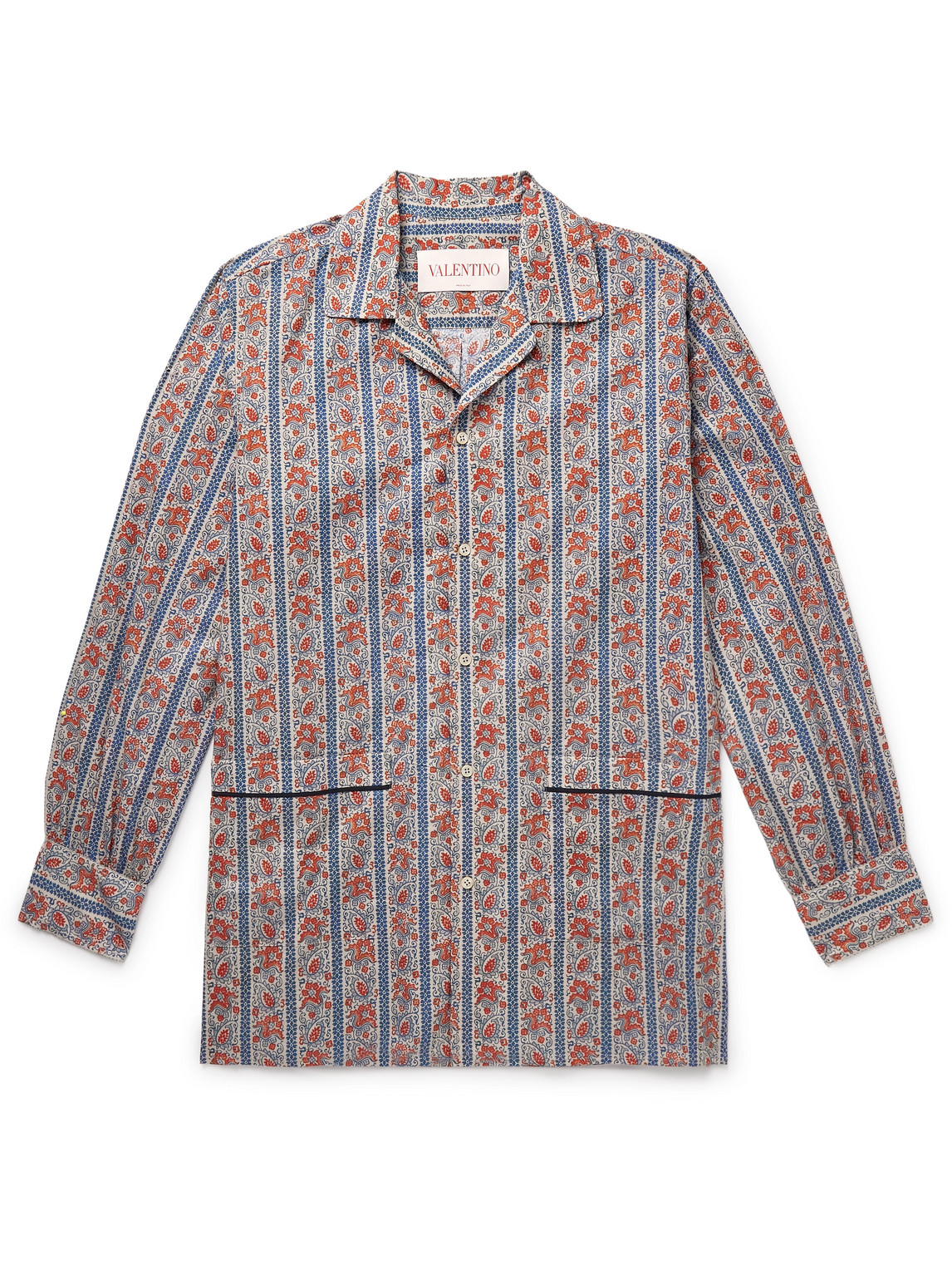 Valentino Garavani Camp-Collar Printed Striped Cotton-Muslin Shirt - Men