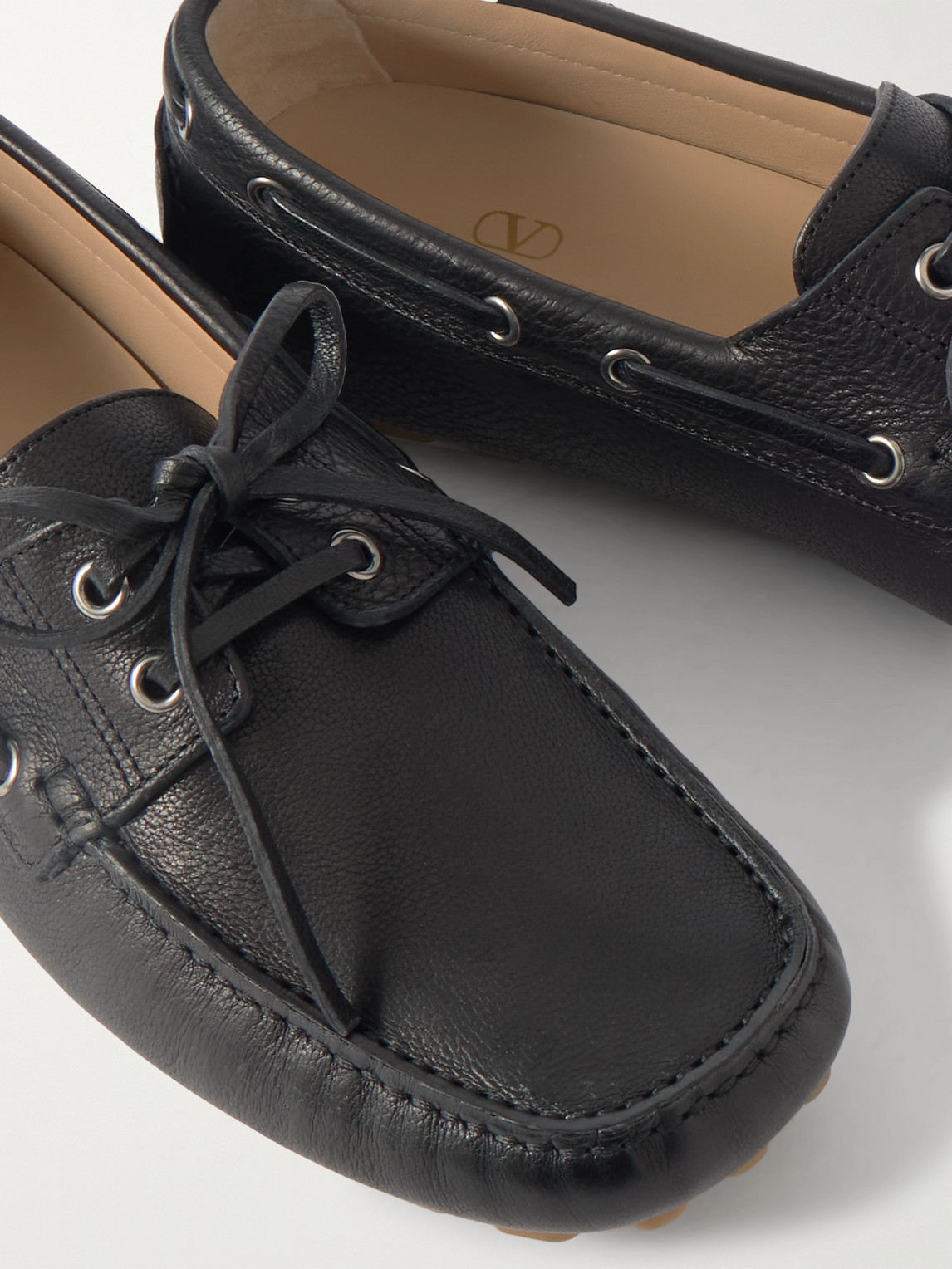 Valentino Garavani 'fastaway' Black Loafers With Vlogo Plaque And Decorative Laces With Logo In Leat In Black