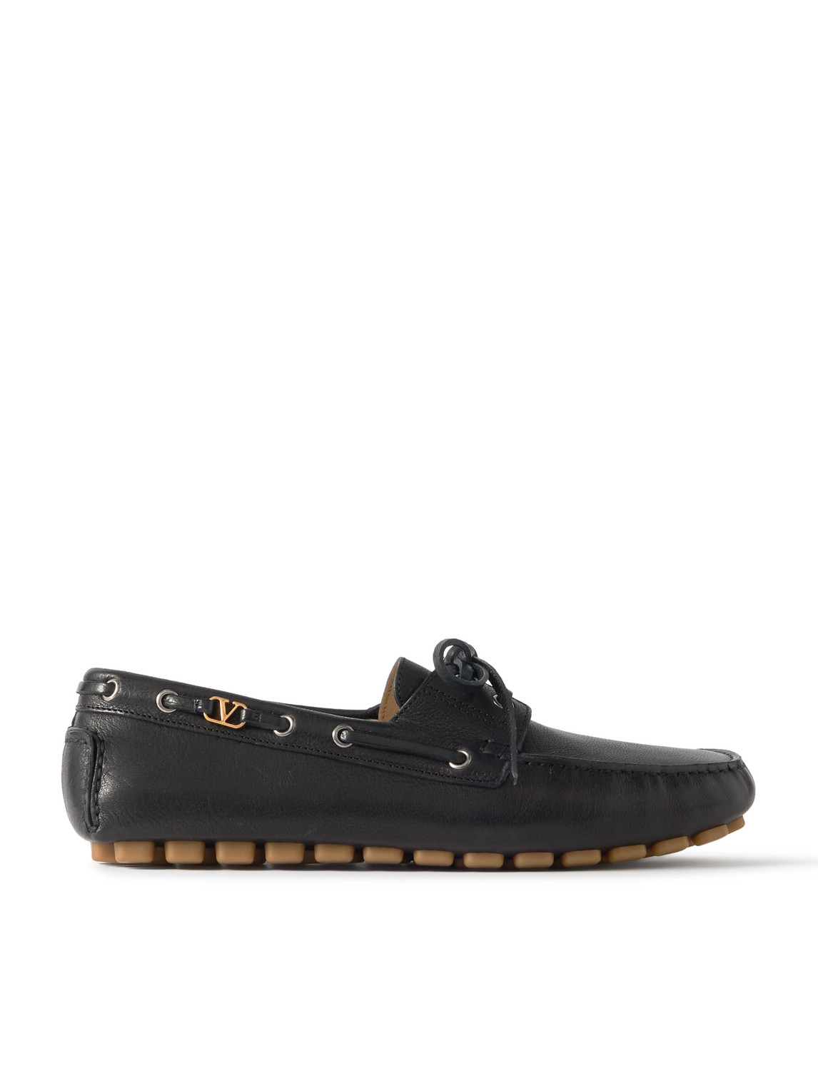 Valentino Garavani 'fastaway' Black Loafers With Vlogo Plaque And Decorative Laces With Logo In Leat In Black