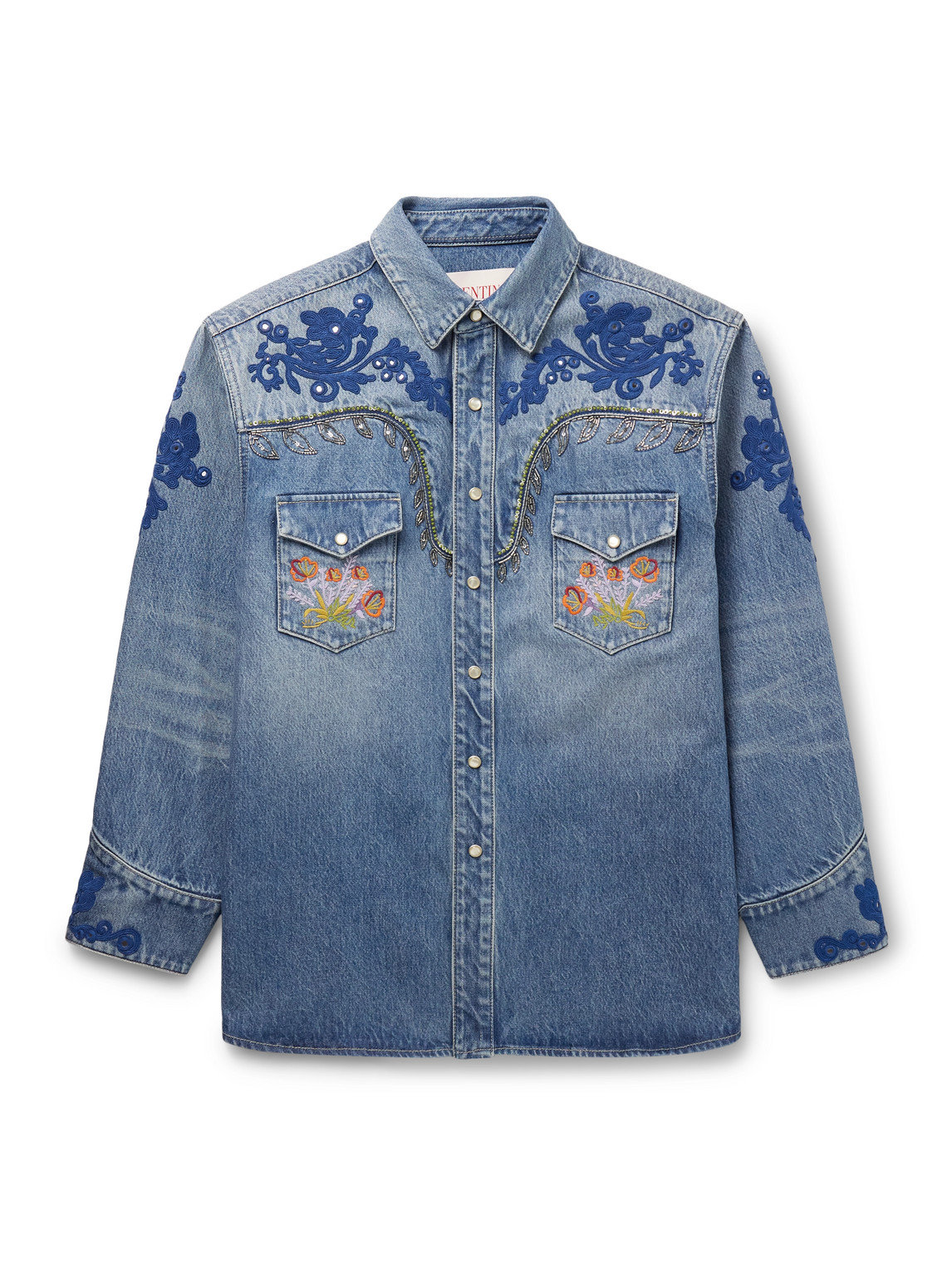 Embellished Embroidered Denim Overshirt