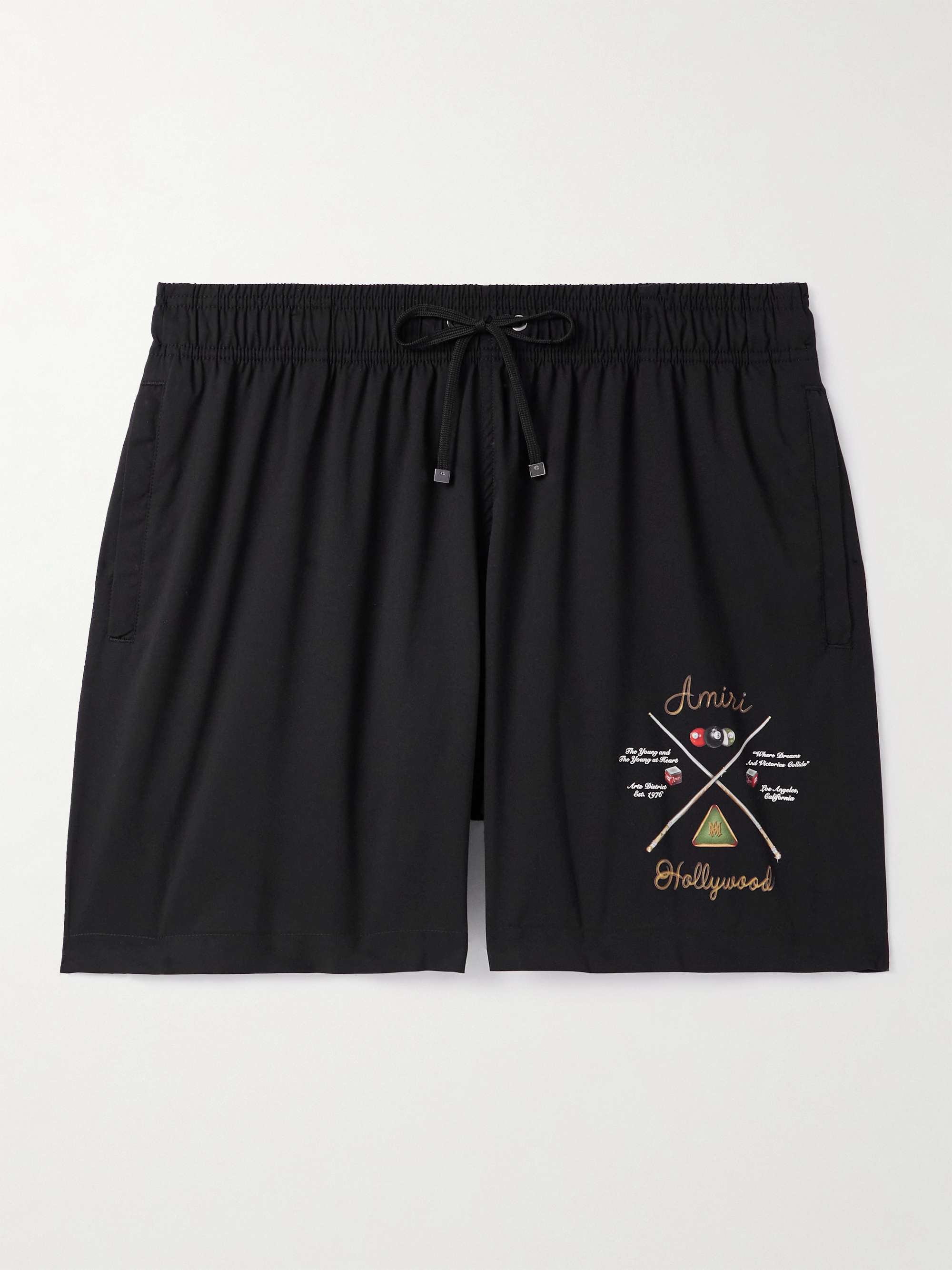 Black Pool Cue Straight-Leg Mid-Length Logo-Print Swim