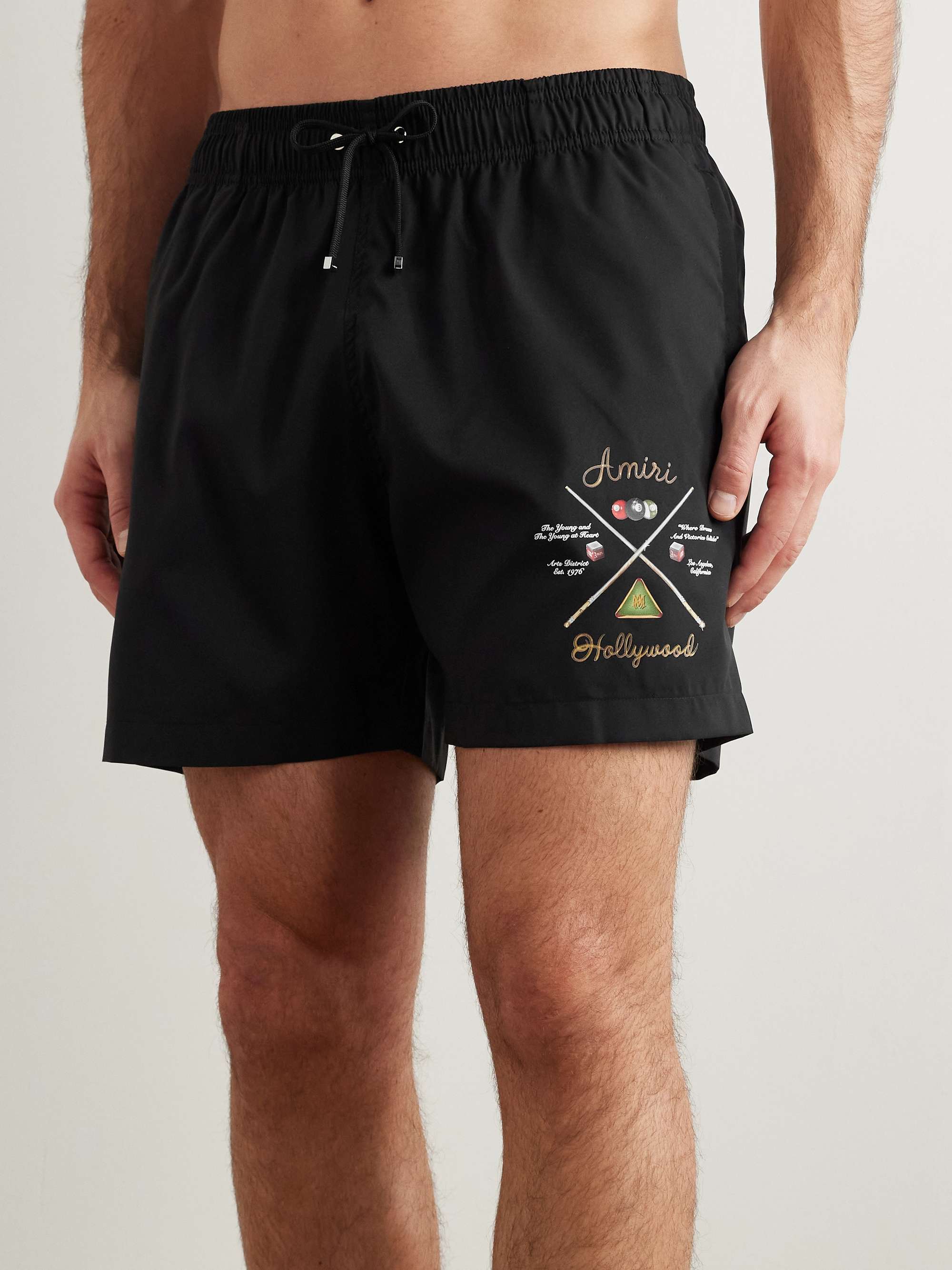 Black Pool Cue Straight-Leg Mid-Length Logo-Print Swim