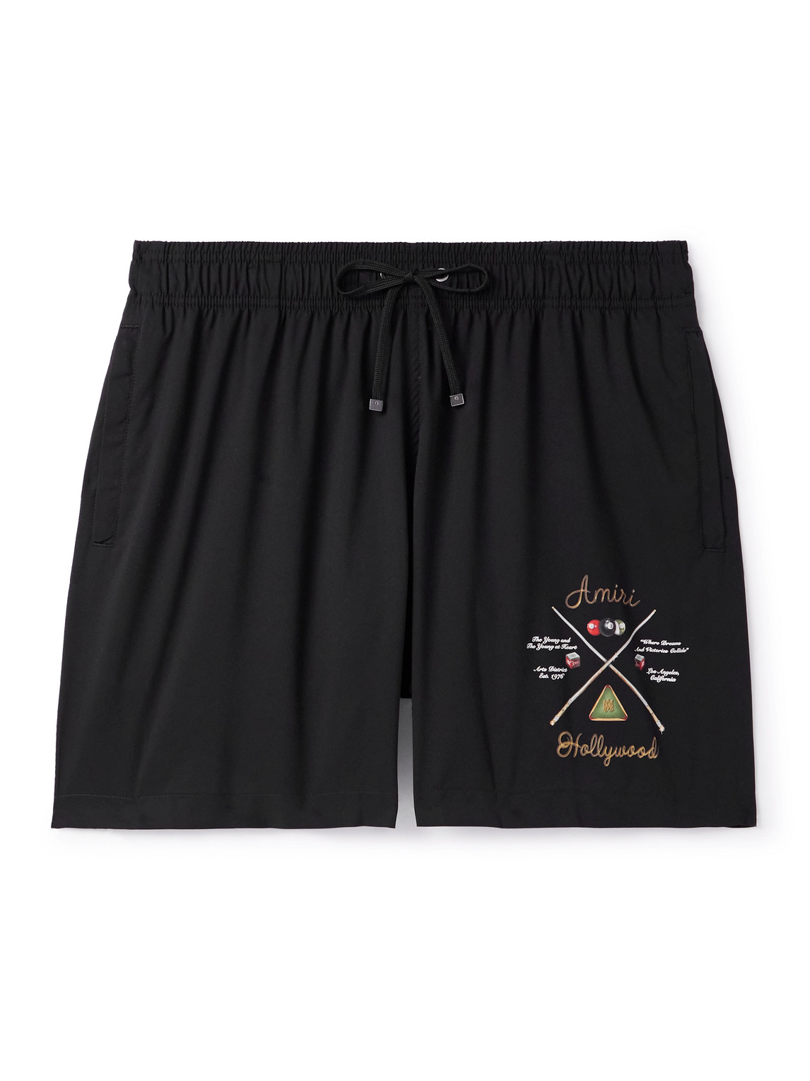 Amiri Pool Cue Straight-leg Mid-length Logo-print Swim Shorts In Black