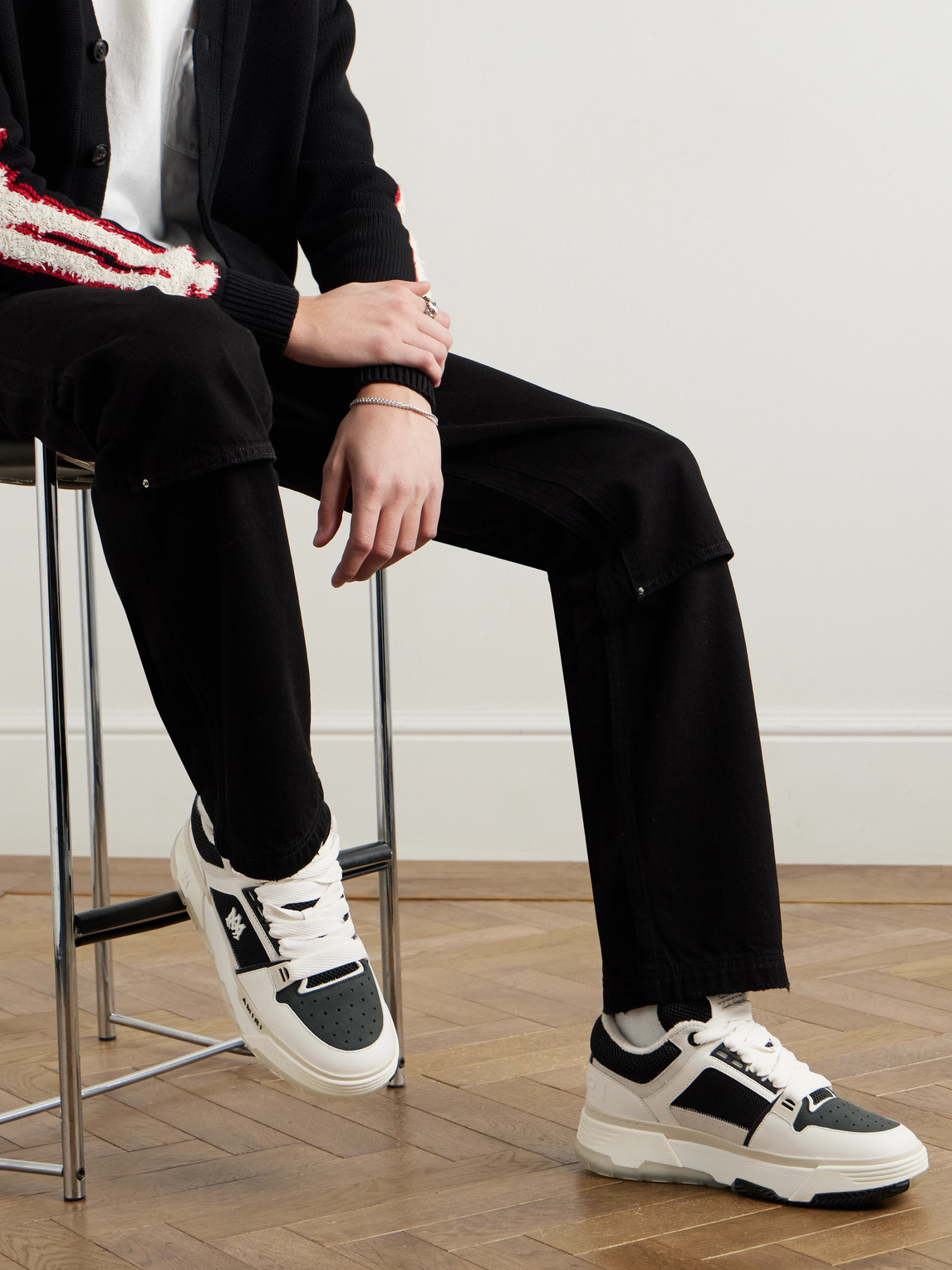 Shop Amiri Ma-1 Suede-trimmed Mesh And Leather Sneakers In Black
