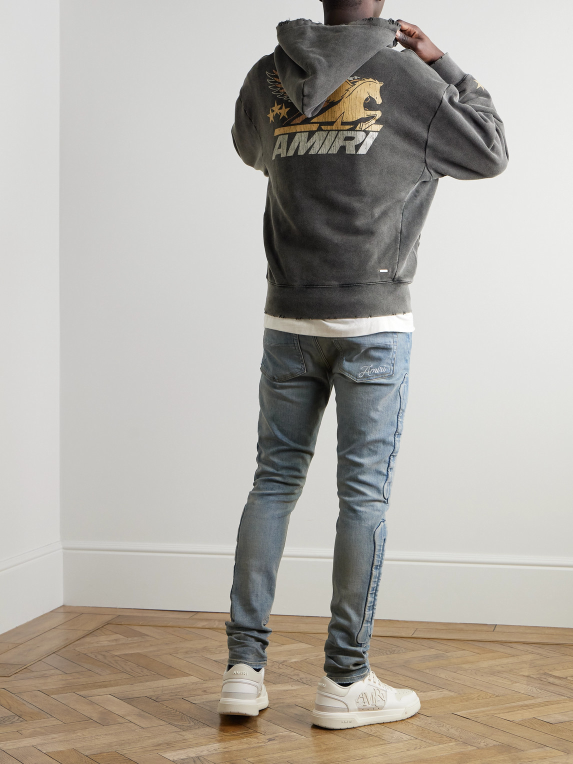 AMIRI ペガサス フーディ ヴィンテージ プリント ロゴ パーカー AMIRI - Vintage Pegasus Distressed Logo-Print Cotton-Jersey