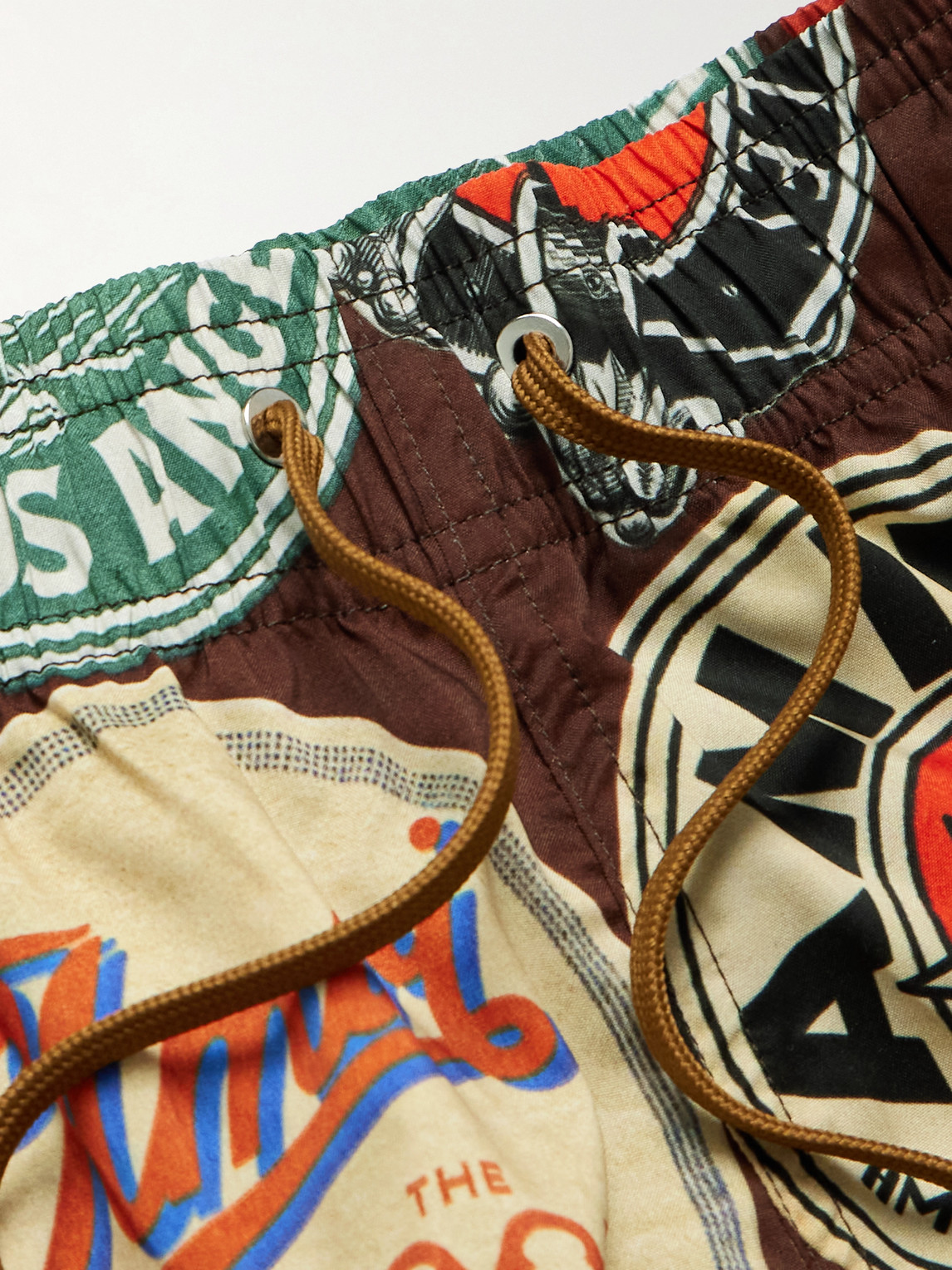 Shop Amiri Coasters Straight-leg Mid-length Logo-print Swim Shorts In Brown