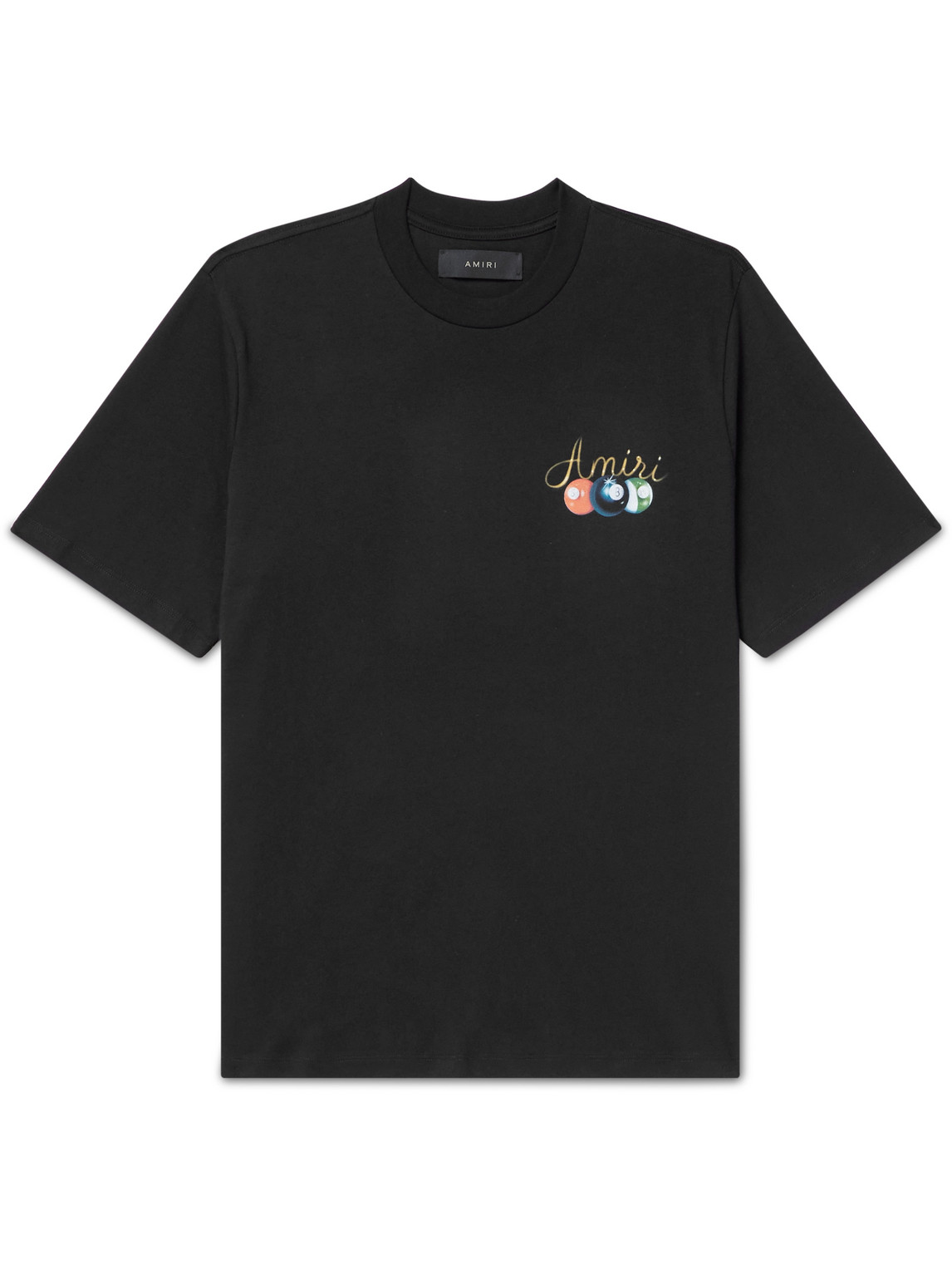 Amiri Pool Cue Black Crewneck T-shirt With Logo Detail On The Front And Maxi Logo Print On The Rear In Cot In Black