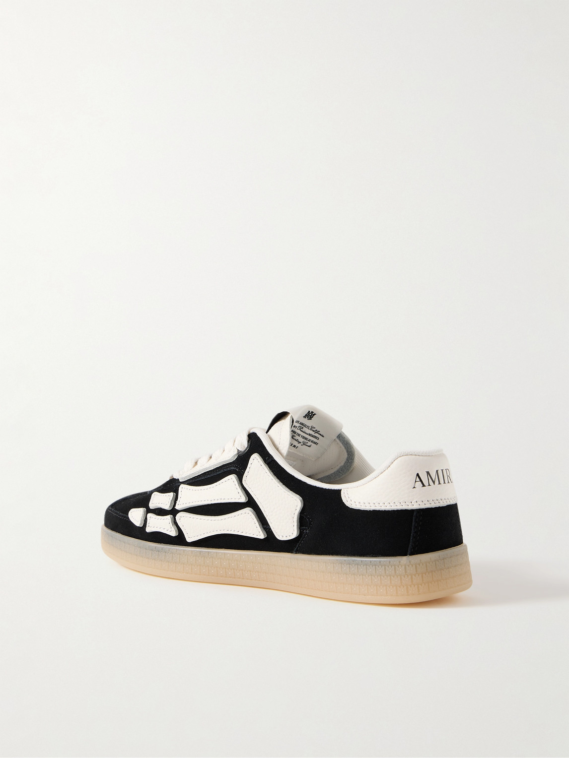 Shop Amiri Pacific Bones Appliquéd Suede And Full-grain Leather Sneakers In Black