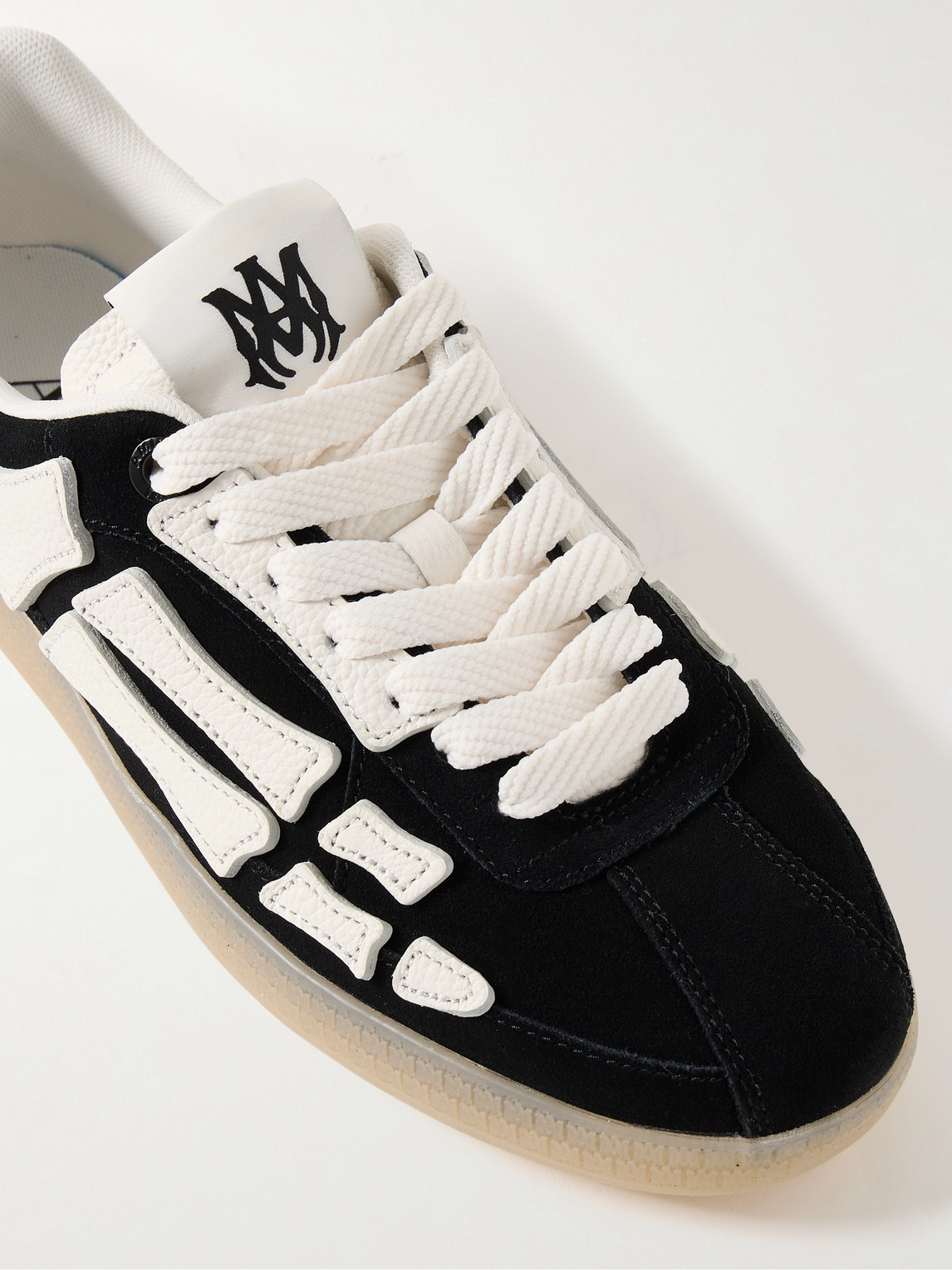Shop Amiri Pacific Bones Appliquéd Suede And Full-grain Leather Sneakers In Black