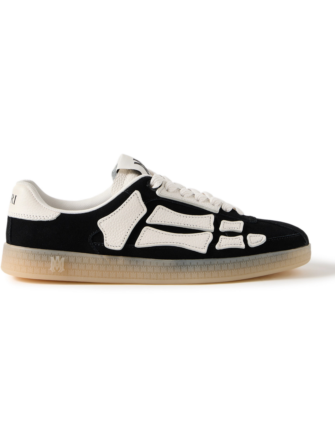 Shop Amiri Pacific Bones Appliquéd Suede And Full-grain Leather Sneakers In Black