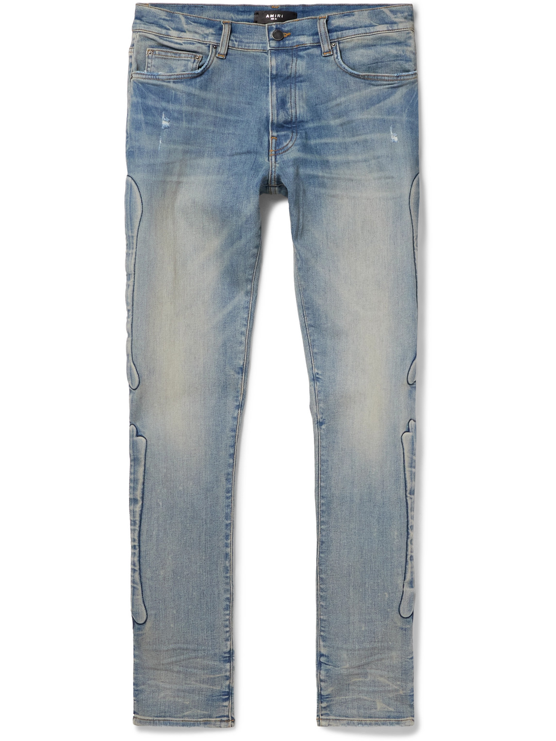 3D Bones Skinny-Fit Distressed Appliquéd Jeans