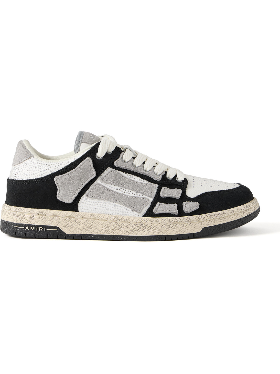 Skel-Top Suede-Trimmed Crystal-Embellished Leather Sneakers