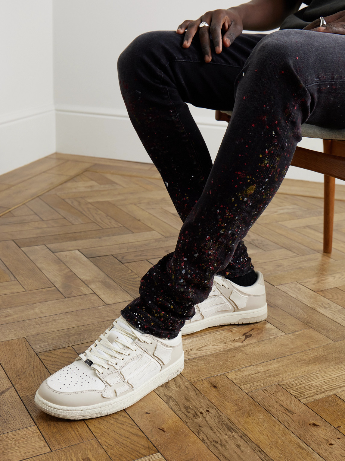 AMIRI SKEL-TOP APPLIQUÉD LEATHER SNEAKERS