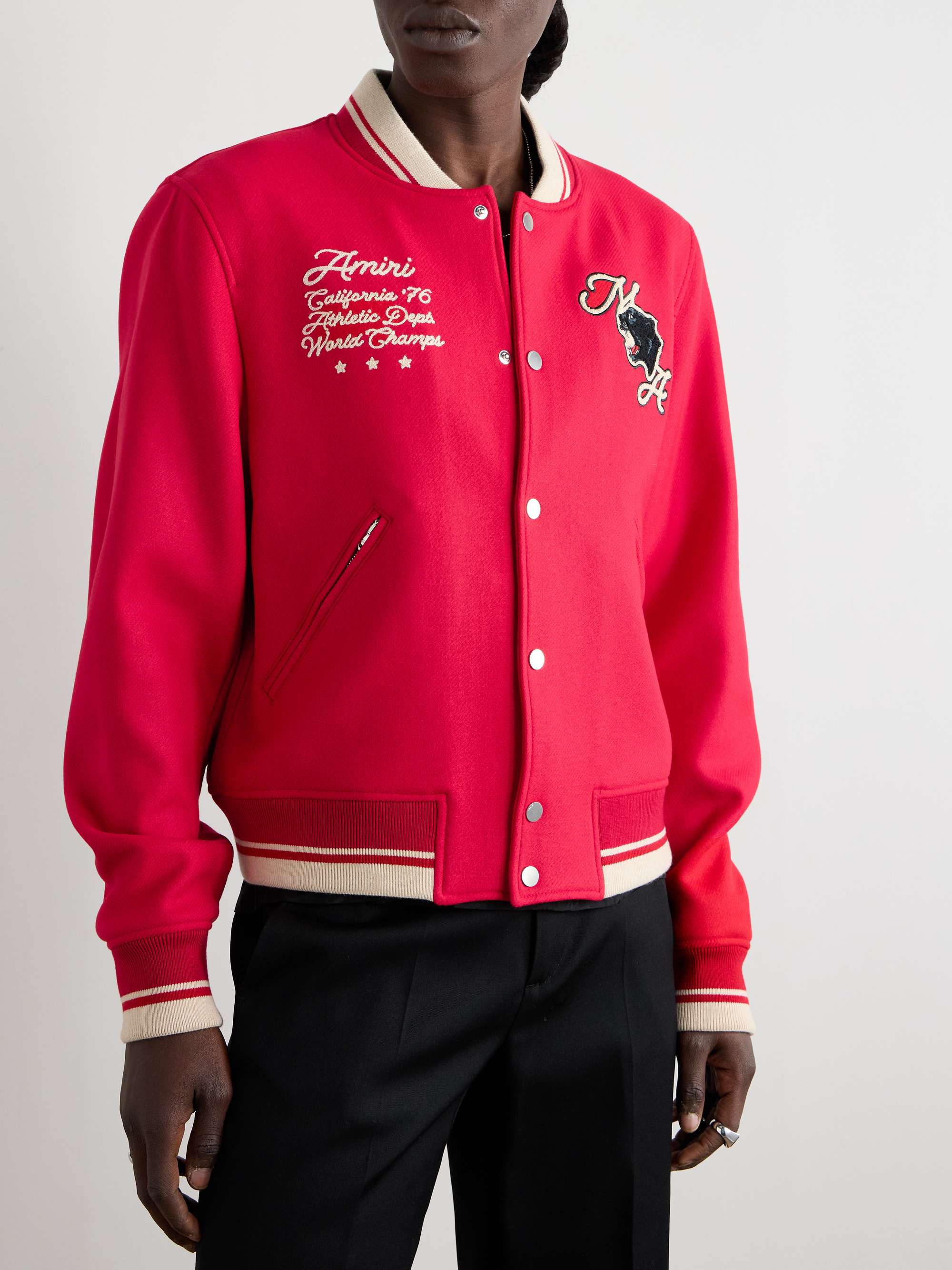 Red Panther Logo-Embroidered Appliquéd Wool-Blend Twill