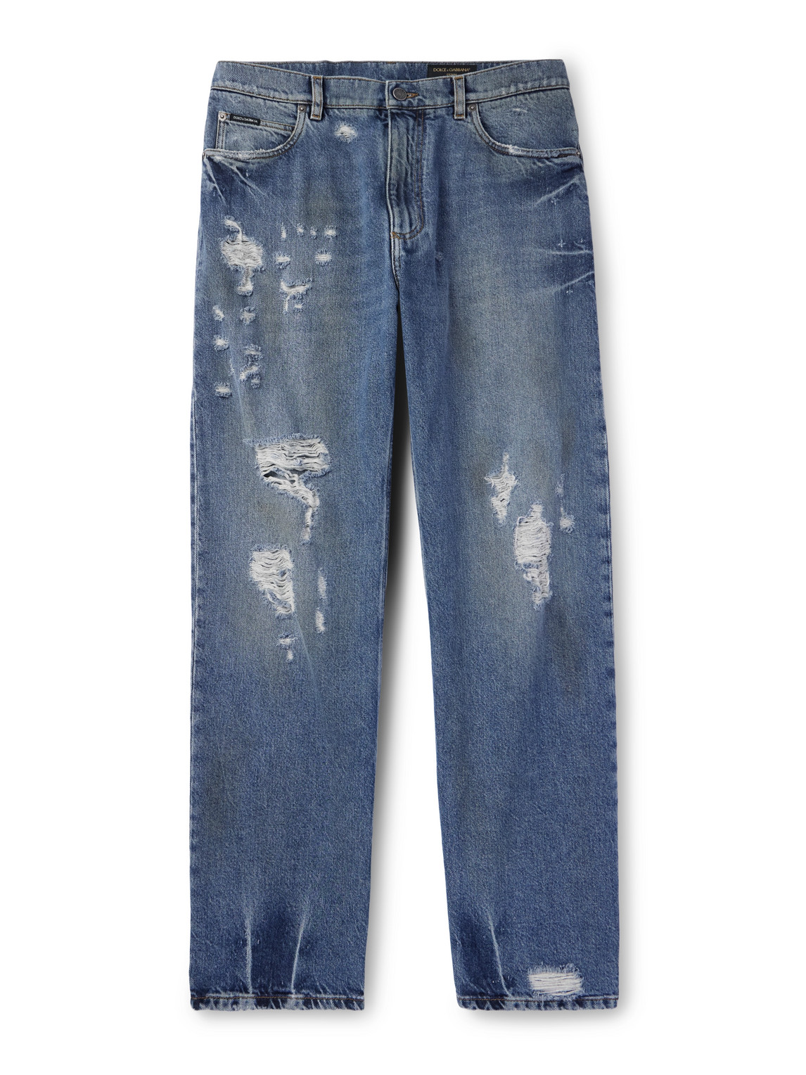 Dolce&Gabbana Straight-Leg Logo-Appliquéd Distressed Jeans