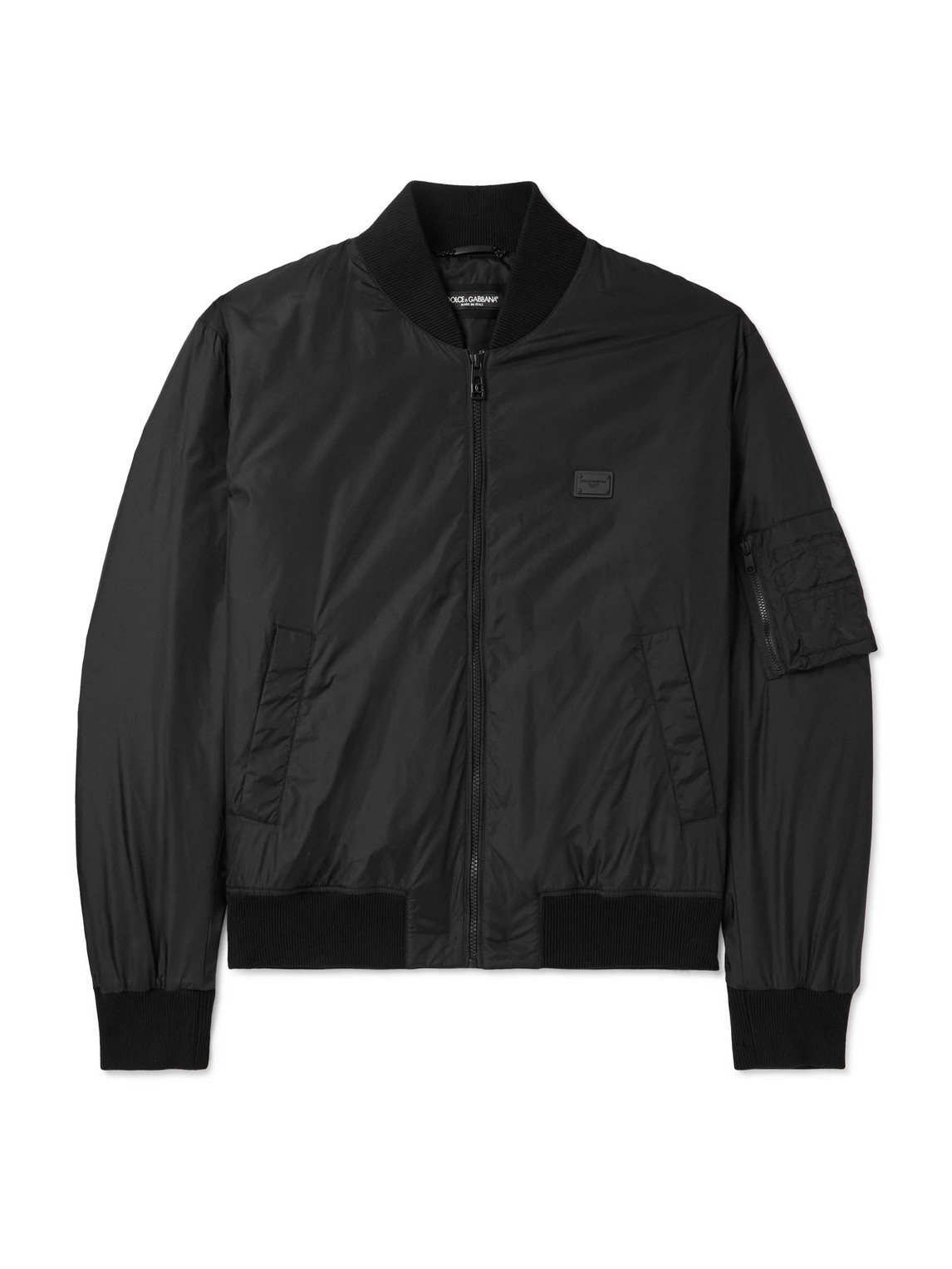Dolce & Gabbana Logo-appliquéd Shell Bomber Jacket In Black