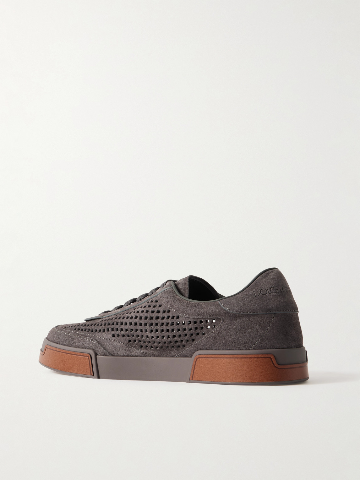 Dolce & Gabbana Portofino Yacht Perforated Distressed Suede Sneakers In Gray