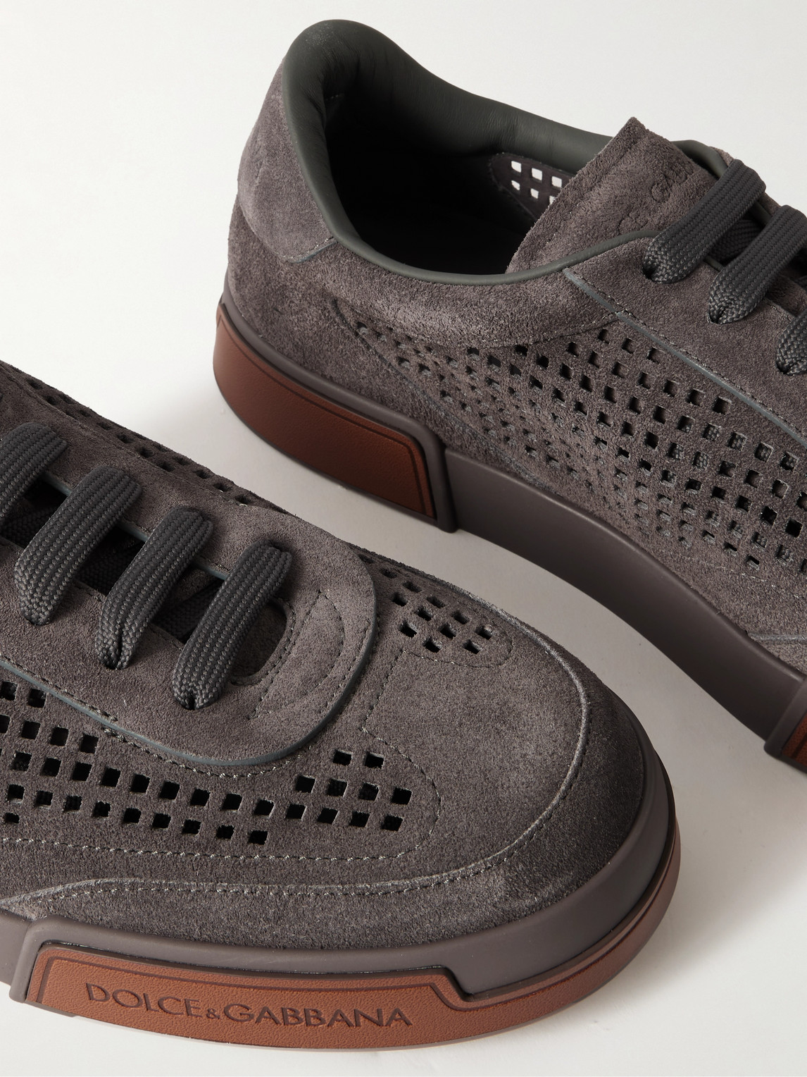 Dolce & Gabbana Portofino Yacht Perforated Distressed Suede Sneakers In Gray
