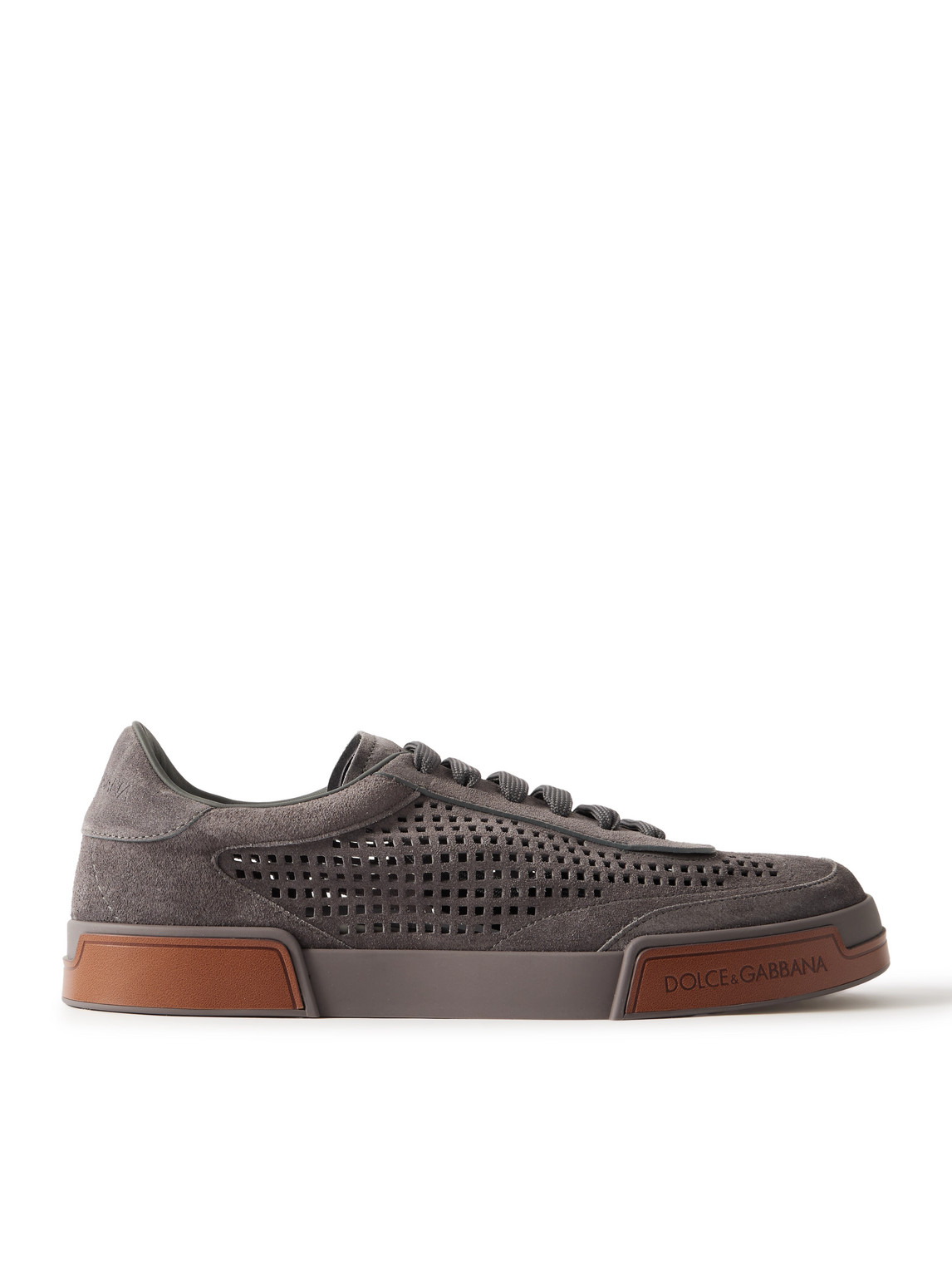 Dolce & Gabbana Portofino Yacht Perforated Distressed Suede Sneakers In Gray