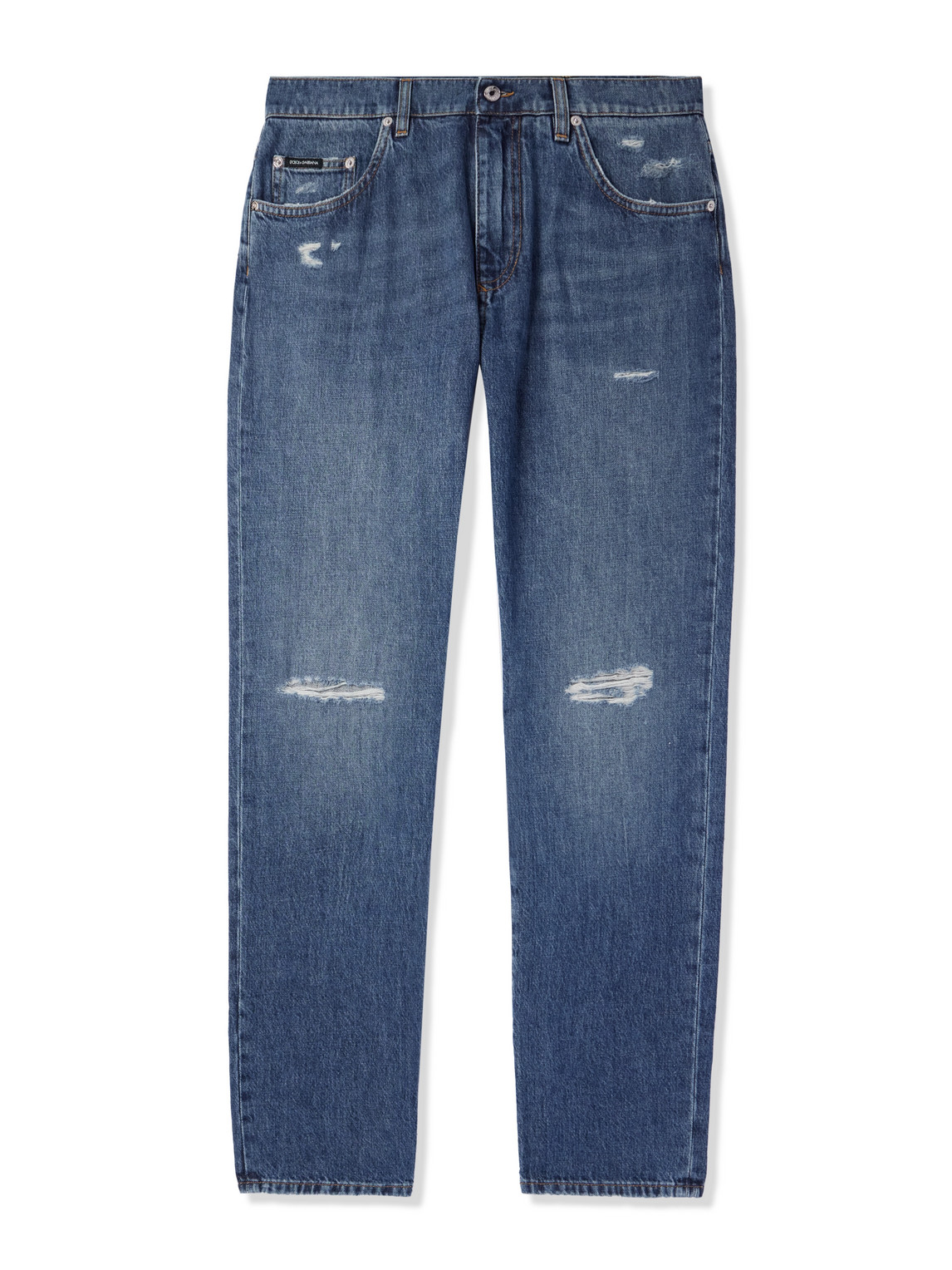 Dolce&Gabbana Straight-Leg Distressed Logo-Appliquéd Jeans