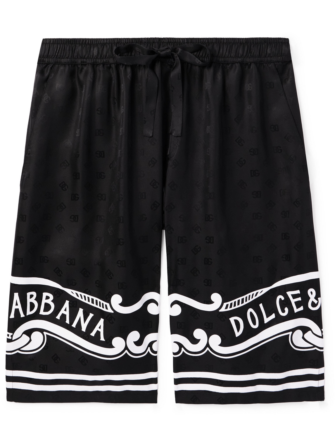 Dolce & Gabbana Logo-print Silk-twill Jacquard Drawstring Bermuda Shorts In Black