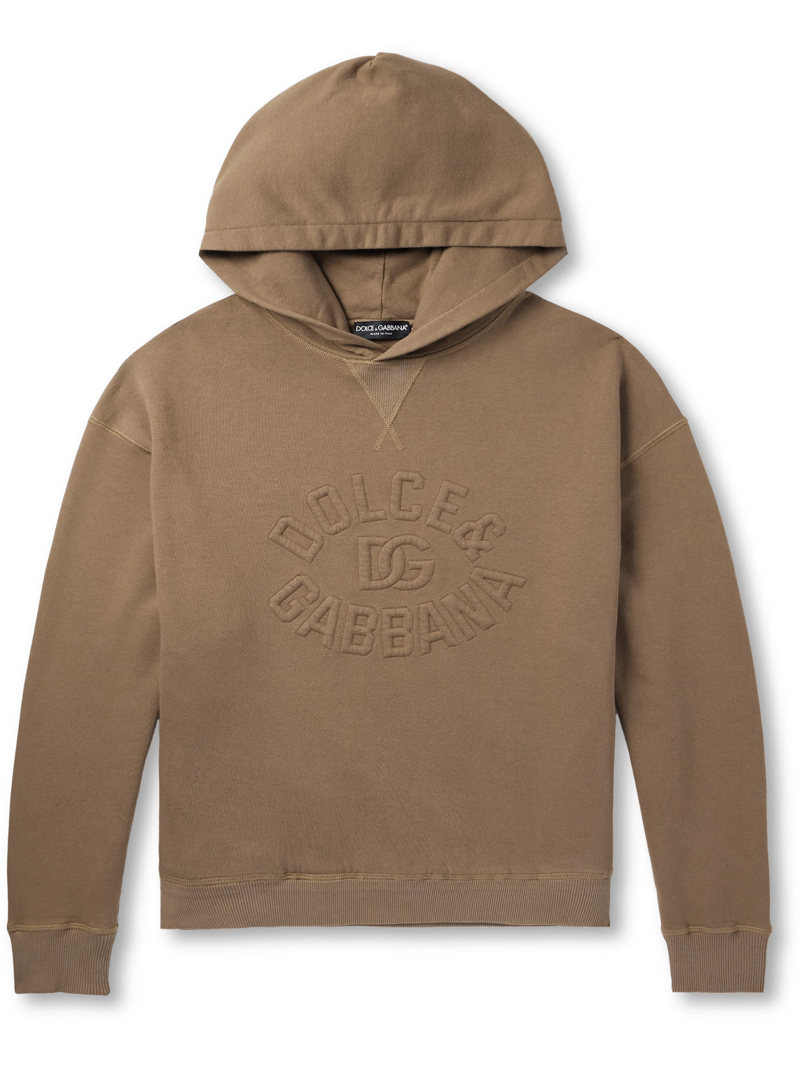 Dolce & Gabbana Logo-embossed Cotton-jersey Hoodie In Brown