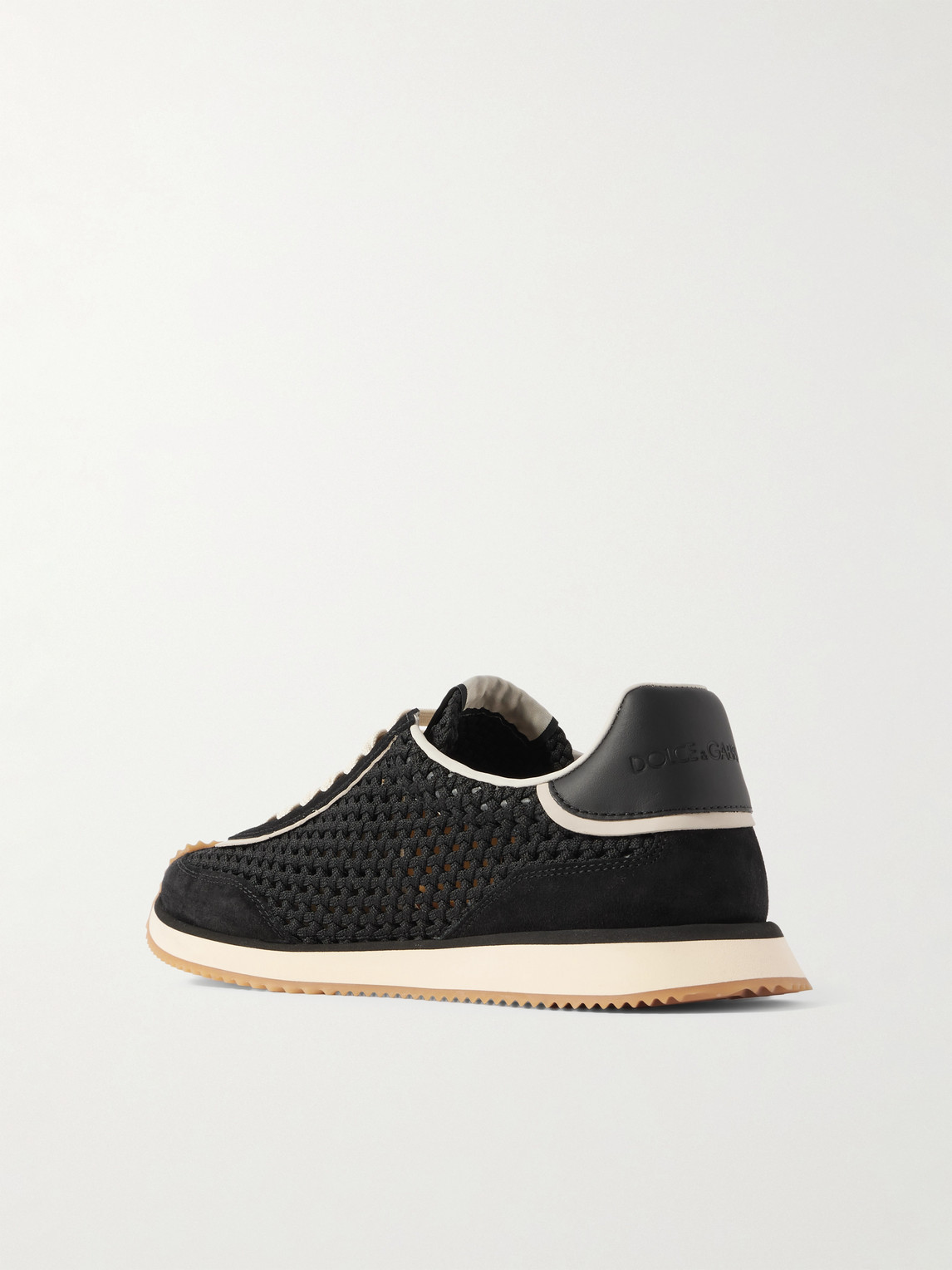 Dolce & Gabbana Dg Cushion Suede And Leather-trimmed Crocheted Sneakers In Black