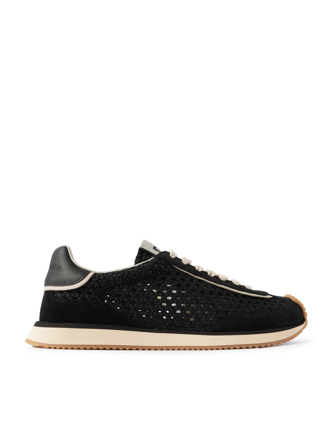 Dolce & Gabbana Dg Cushion Suede And Leather-trimmed Crocheted Sneakers In Black