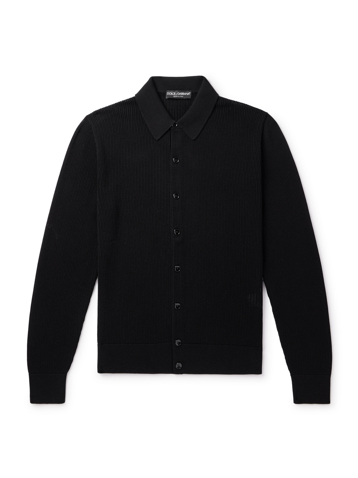 Dolce & Gabbana Ribbed Cotton Polo Shirt In Black