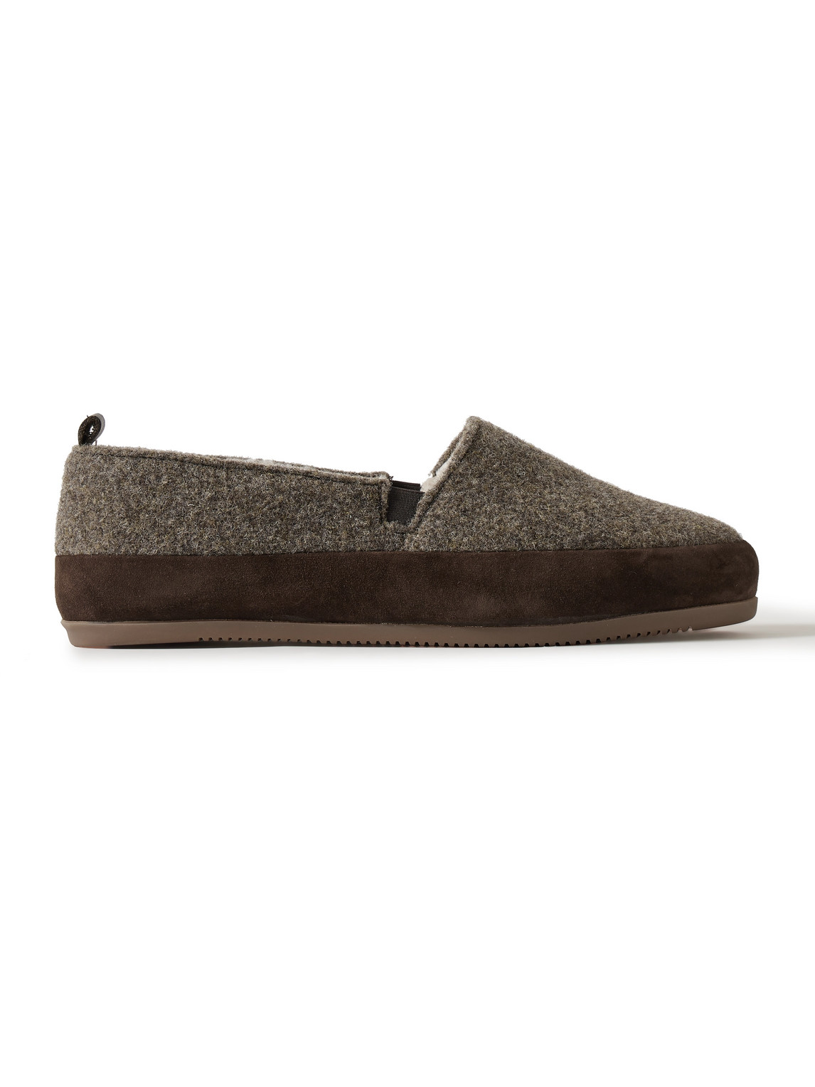 Mulo Shearling-lined Suede-trimmed Wool Loafers In Brown