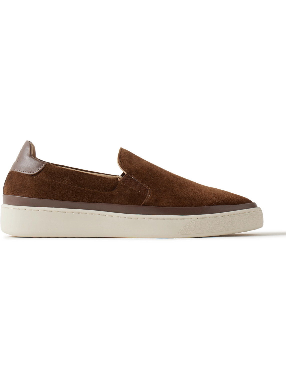 Mulo Leather-trimmed Waxed-suede Slip-on Sneakers In Brown