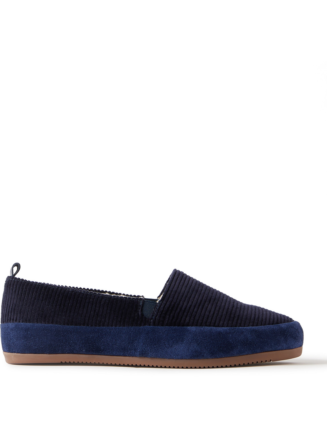 Mulo Shearling-lined Suede-trimmed Cotton-corduroy Loafers In Blue