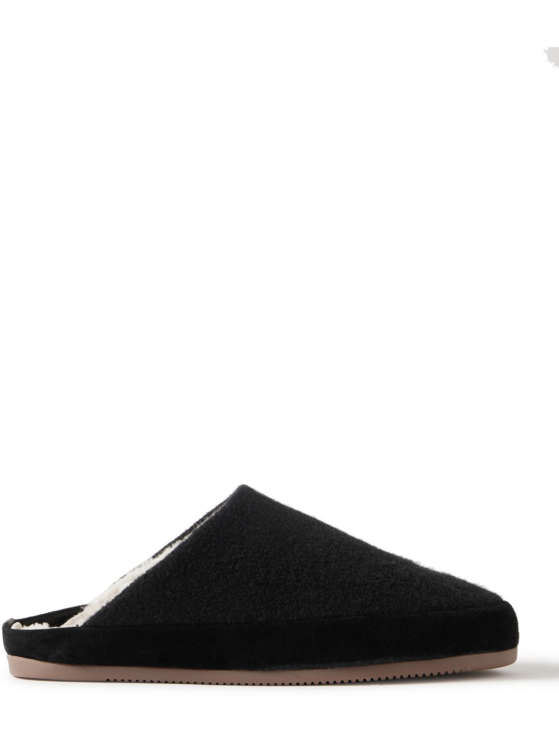 Mulo Suede-trimmed Shearling-lined Wool Slippers In Black