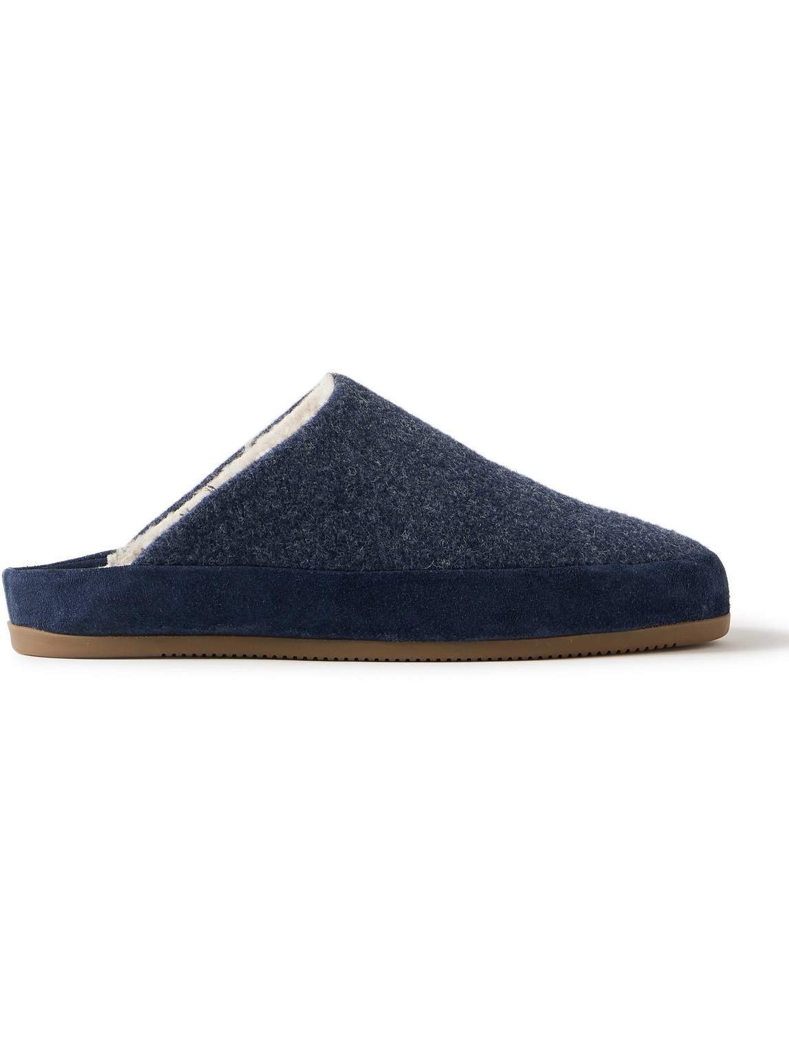 Mulo Suede-trimmed Shearling-lined Wool Slippers In Blue