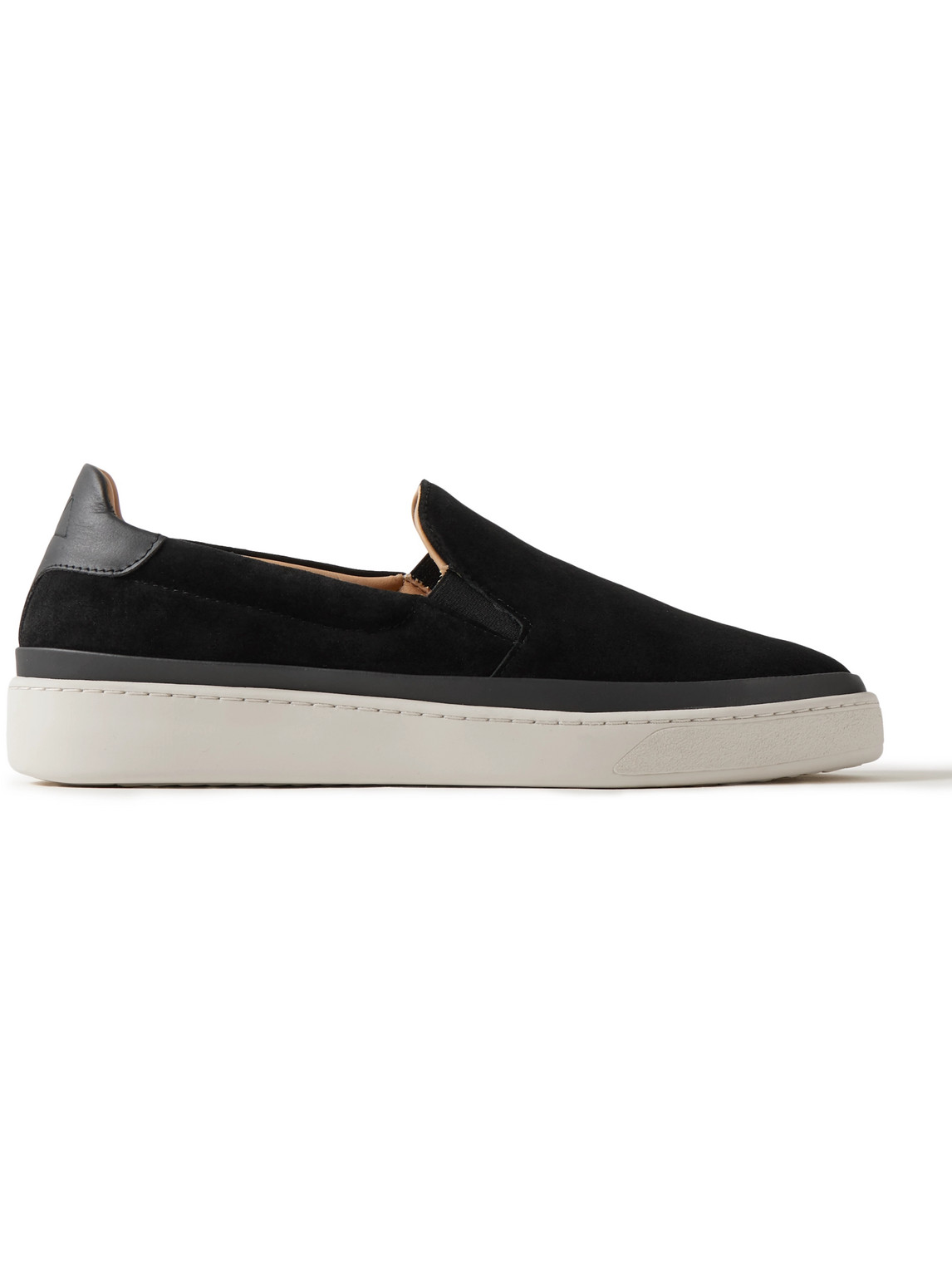 Mulo Leather-trimmed Waxed-suede Slip-on Sneakers In Black