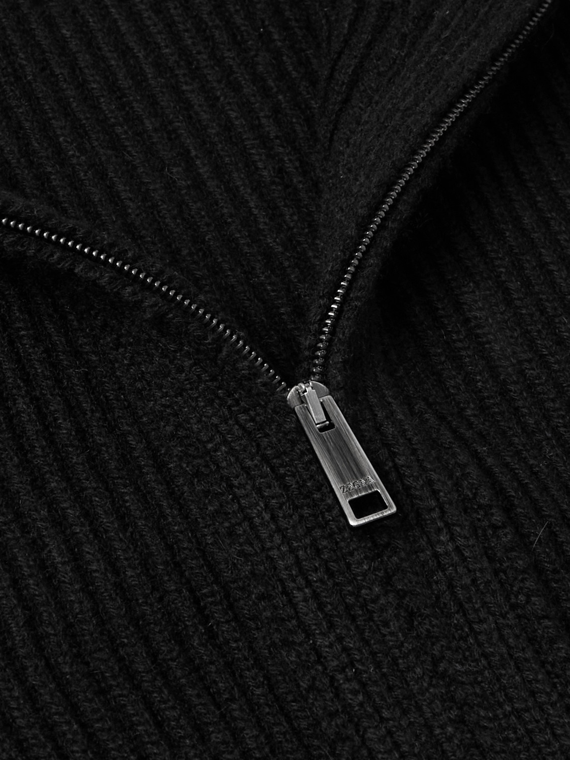 Zegna Ribbed Oasi Cashmere Zip-up Cardigan In Black